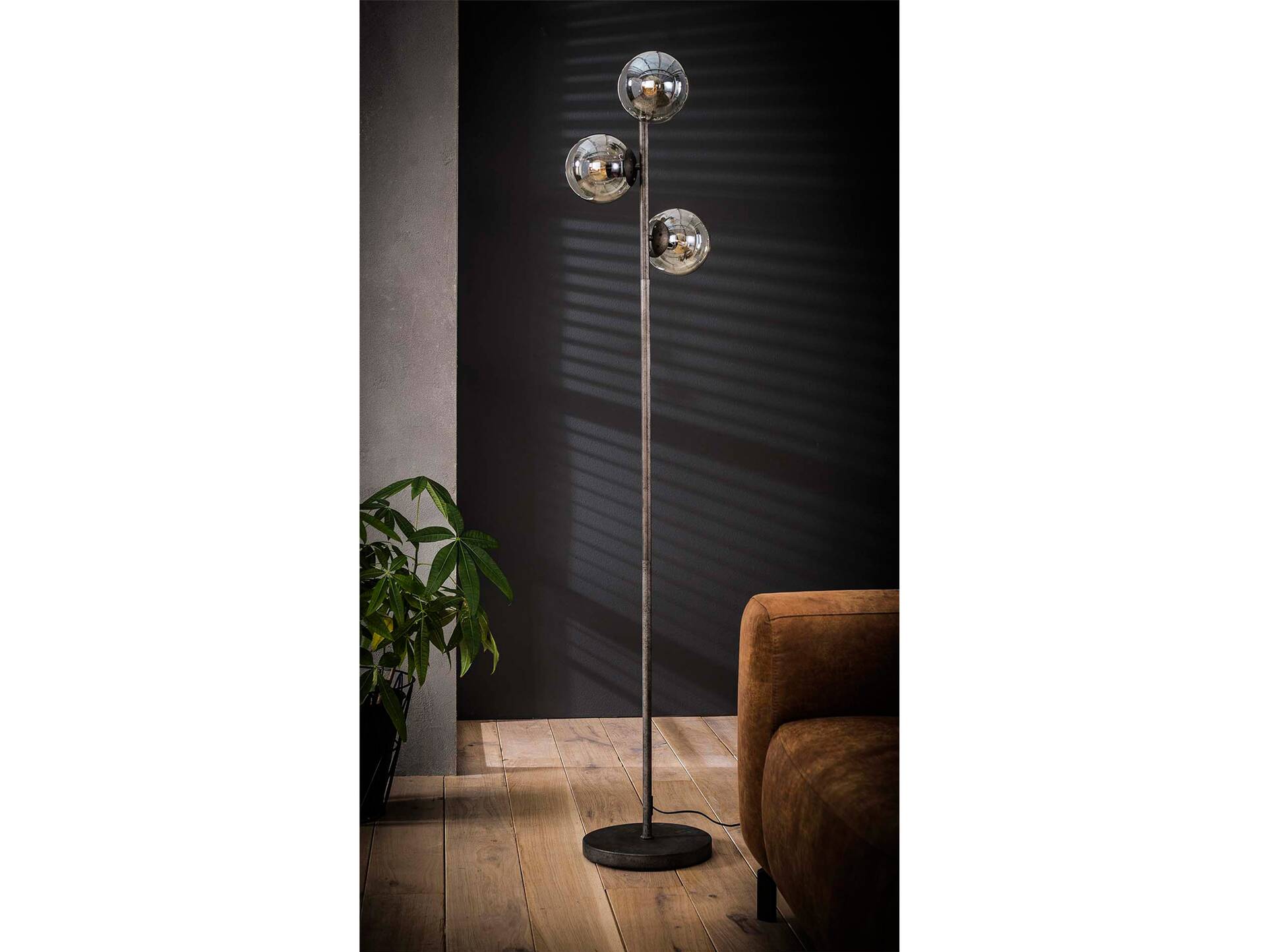 MARIM Stehlampe schwarz mit 3 Glaskugeln 