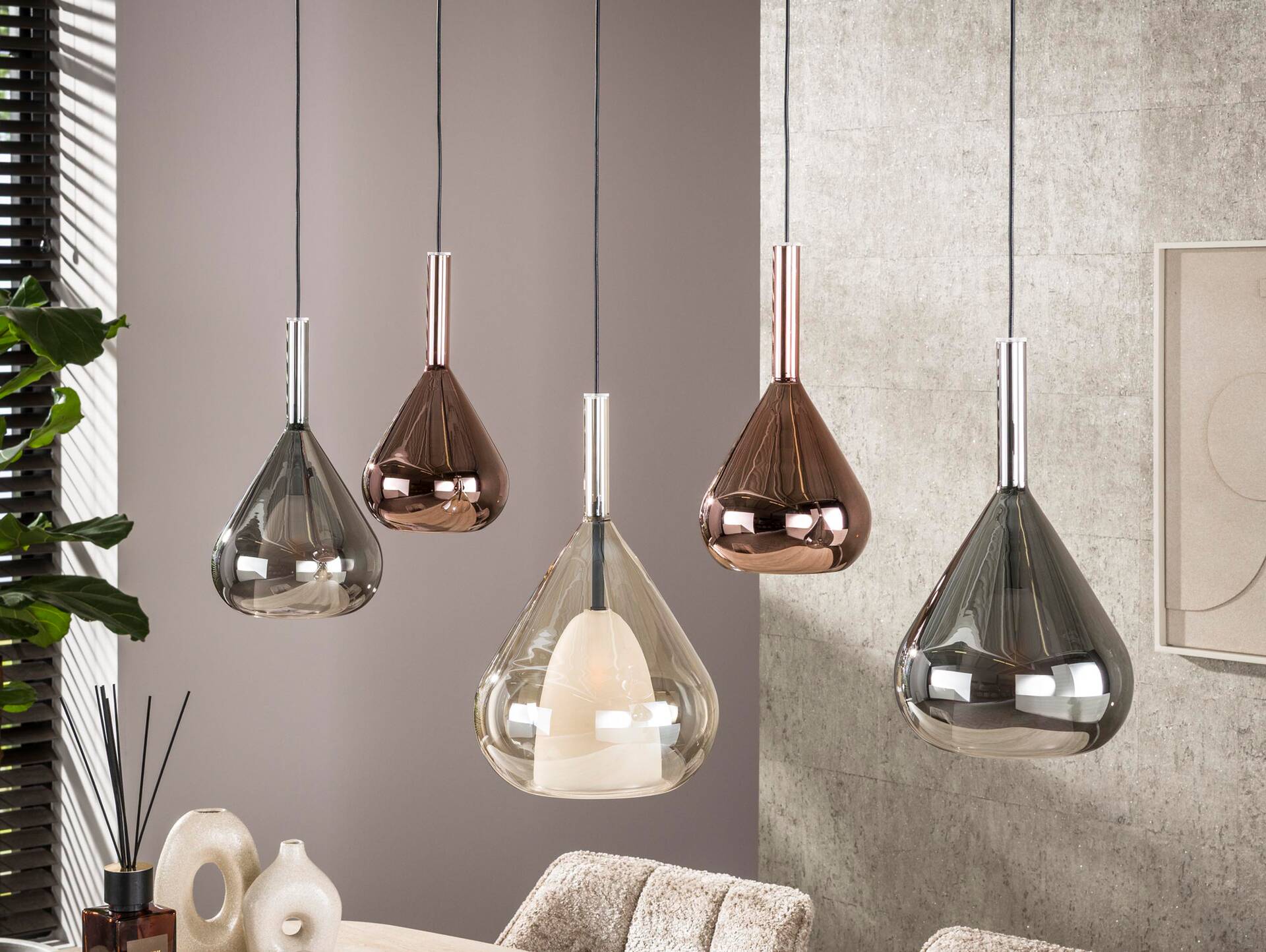 HELIN Pendelleuchte, 5-flammig, Material Glas, 3-farbig 