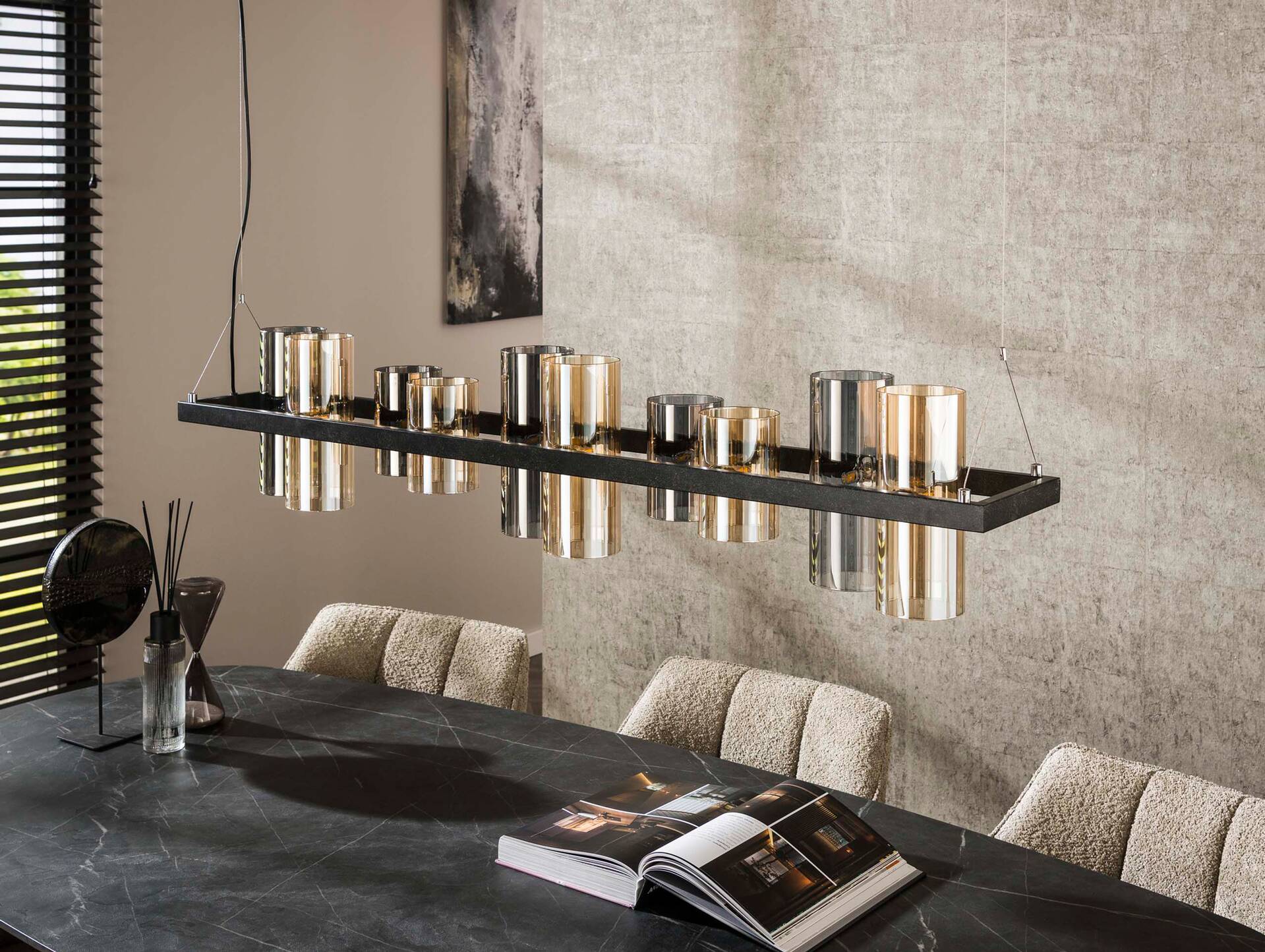MALIYA Hängelampe, 10-flammig, Material Metall/Glas, schwarz 