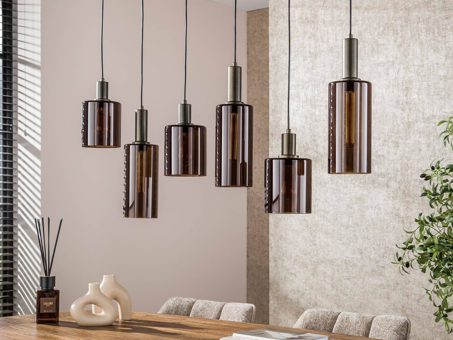 ARAS Hängelampe, 6-flammig, Material Metall/Glas, braun 
