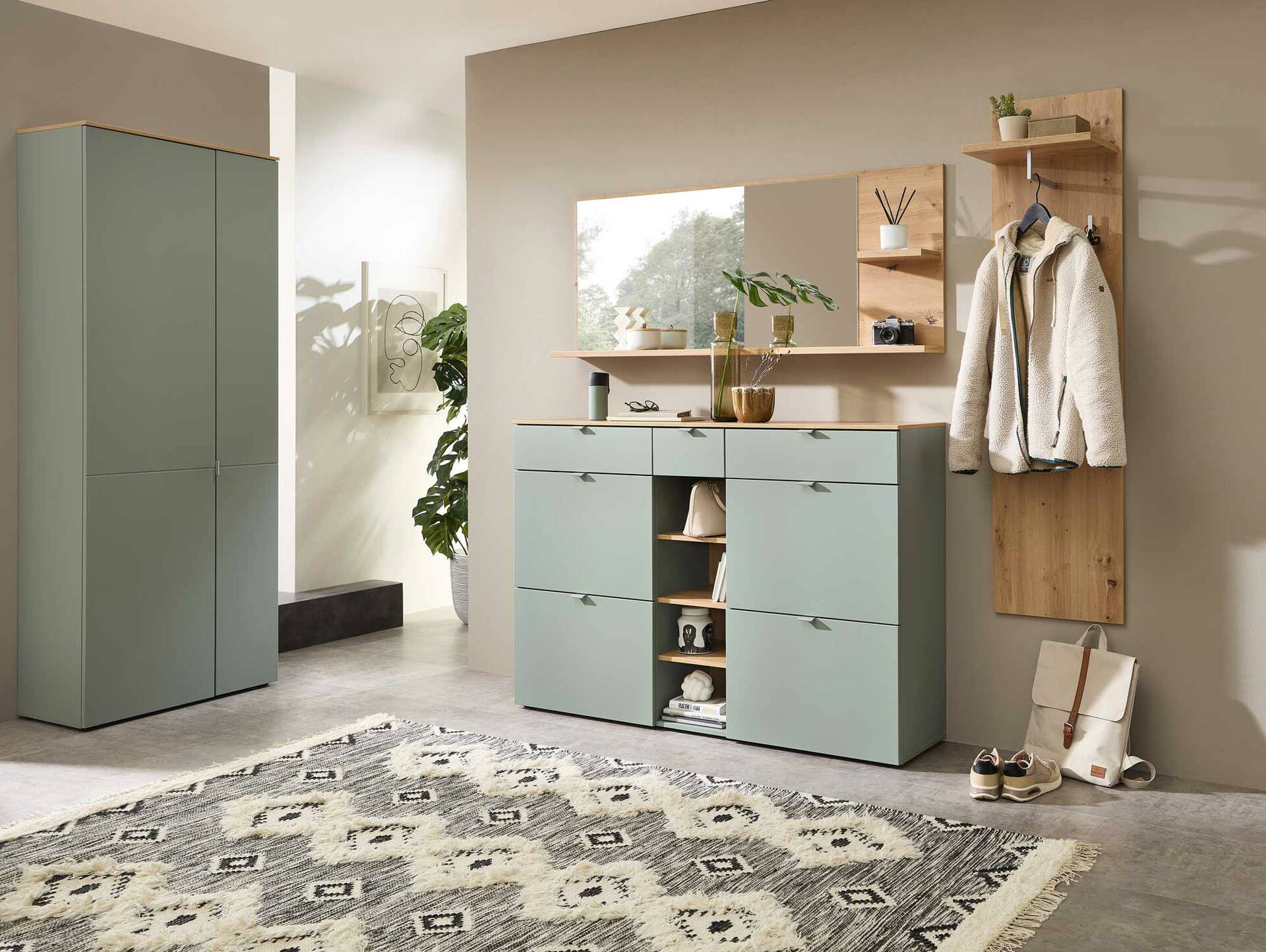 BAJA Spiegel mit 2 Böden, Material MDF, Artisan Eiche Nachbildung 