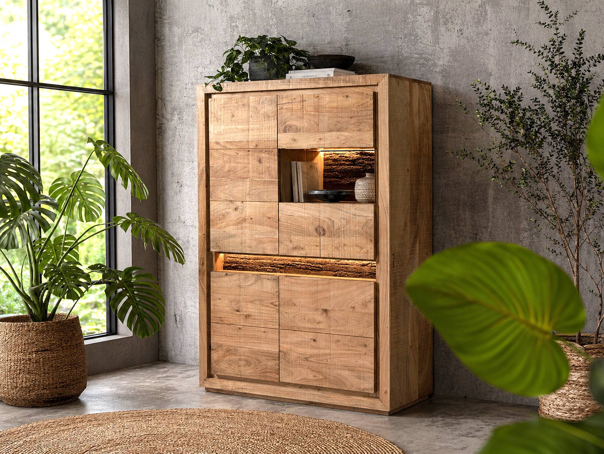 BATTURO Highboard II, Material Massivholz, Akazie lackiert rechts