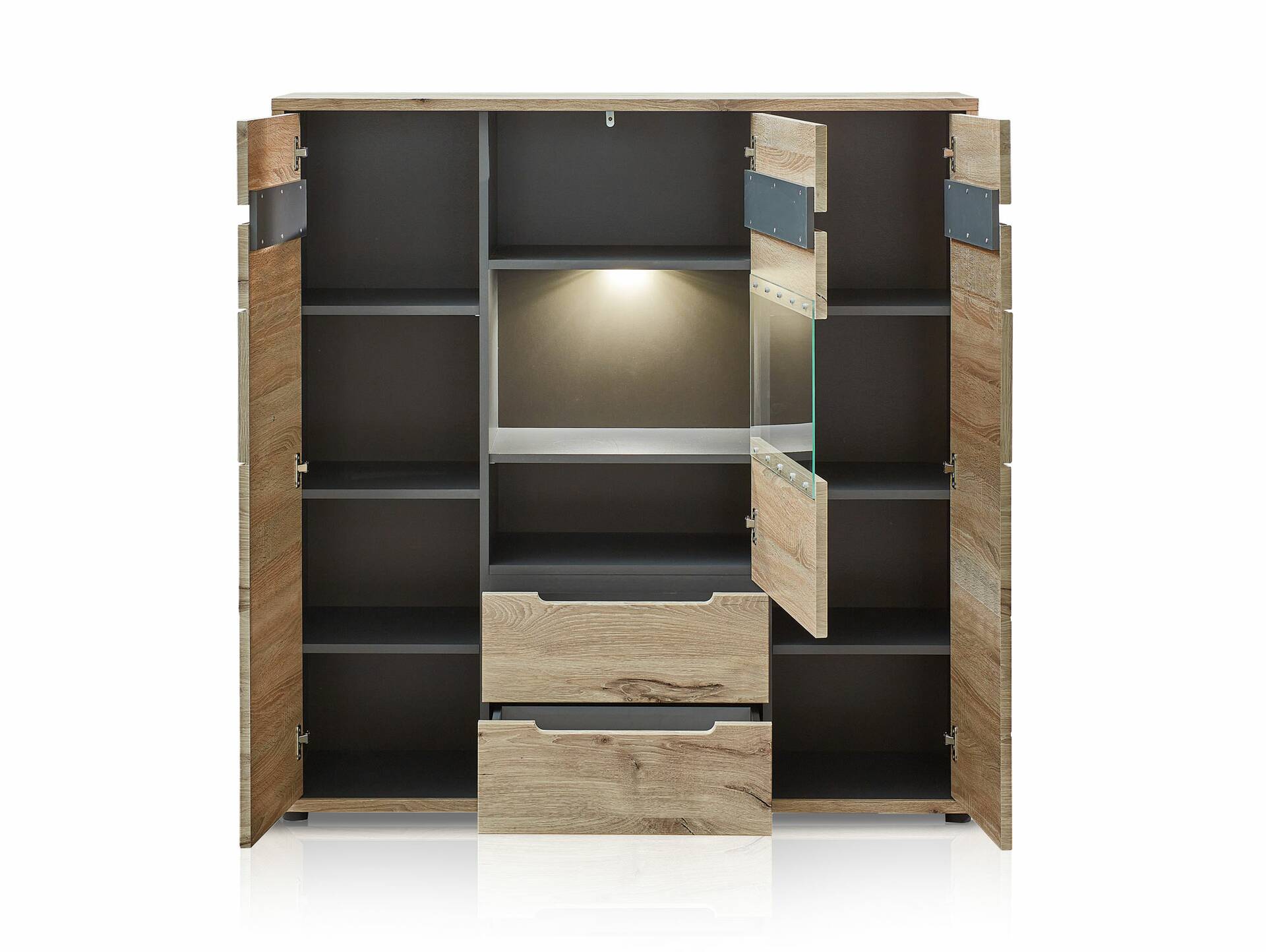 BARCO Highboard, Material Dekorspanplatte, Eiche Nachbildung / graphitfarbig 