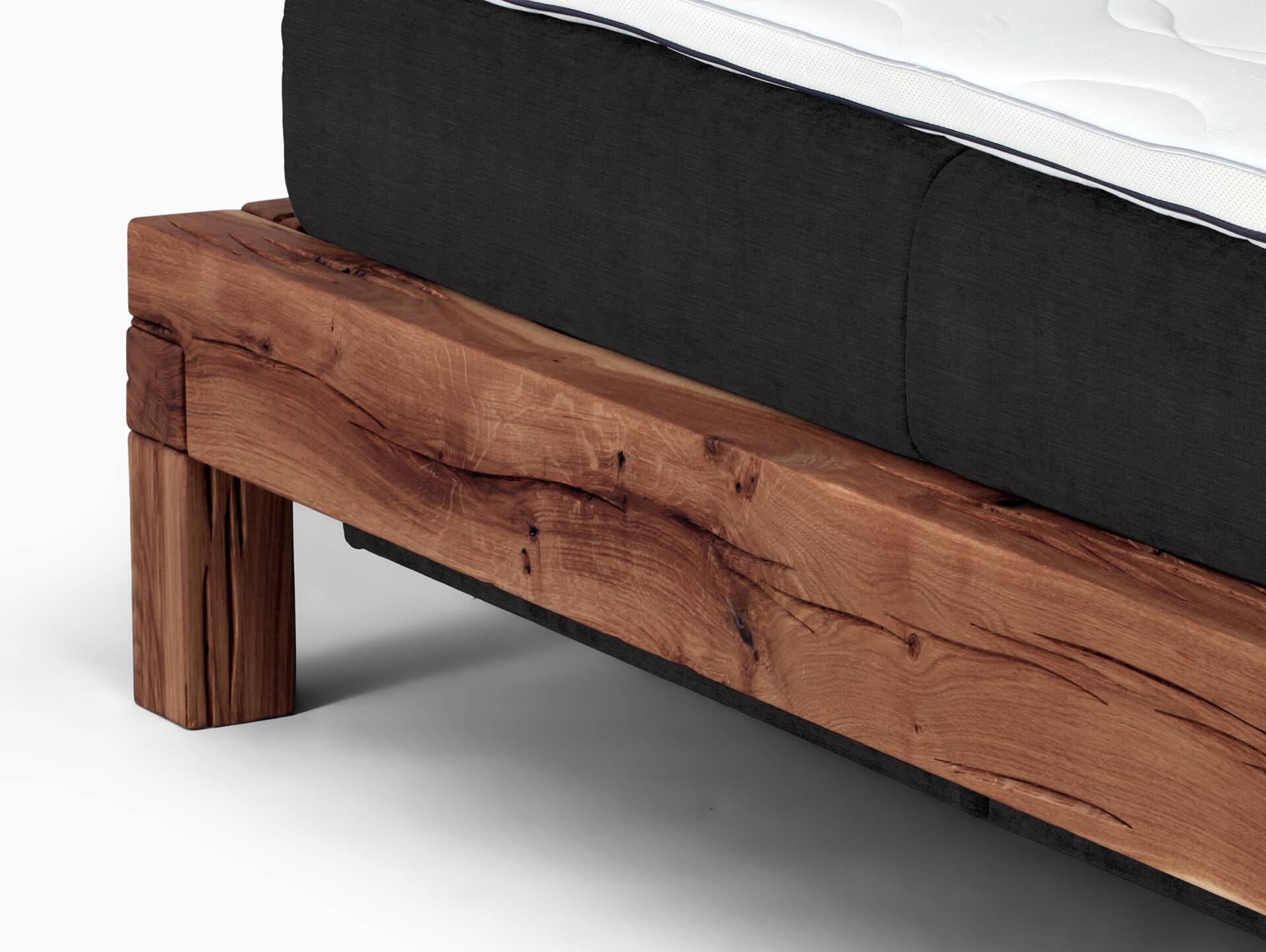 BAGIRO Balkenbett/Boxspringbett, Material Massivholz Eiche/Bezug Stoff Anthrazit 