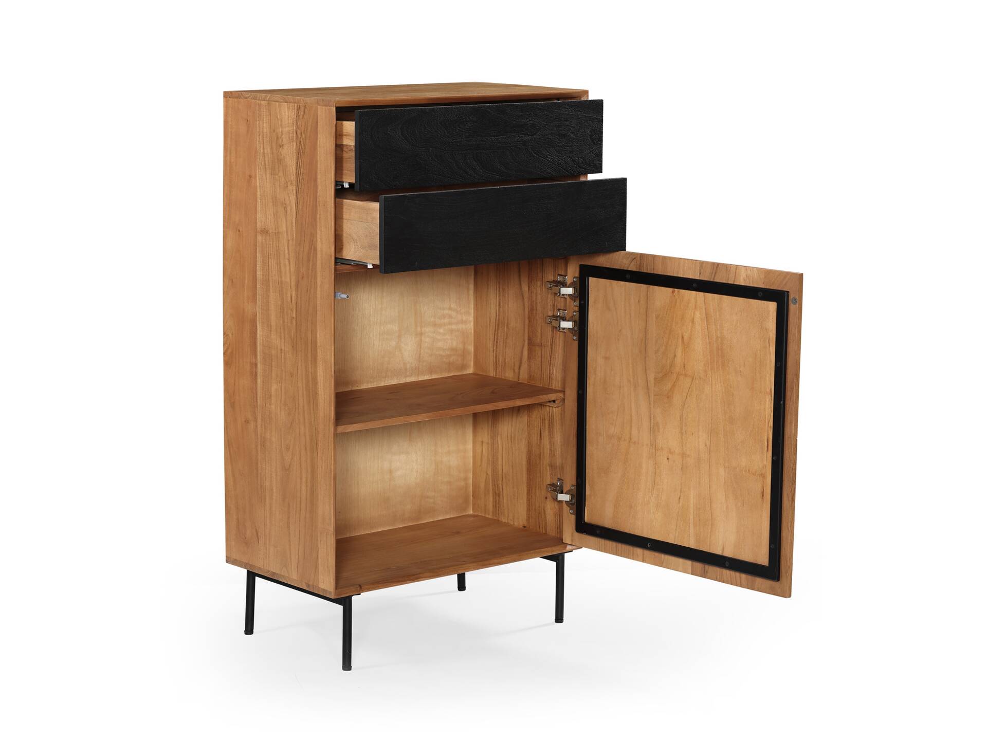 CATANDO Kommode, Material Massivholz, Akazie honigfarben/Abs. schwarz 