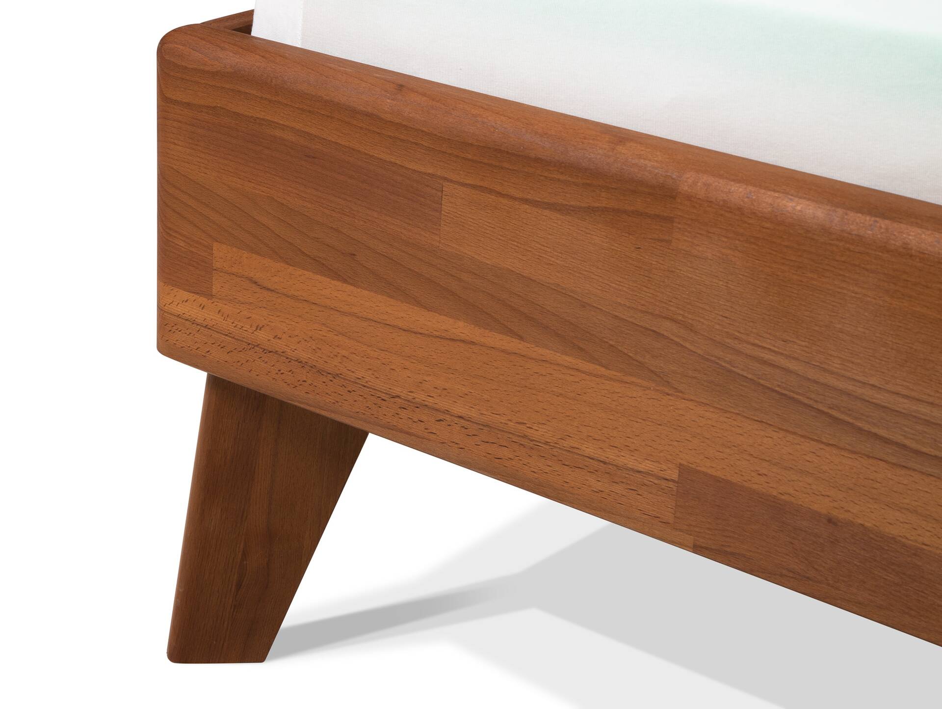 CALIDO 4-Fuß-Bett, Material Massivholz, mit/ohne Kopfteil 140 x 200 cm | Buche nussbaumfarbig gedämpft | Standardhöhe | ohne Kopfteil