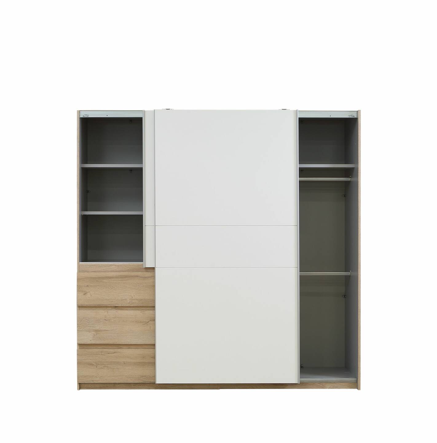 CALISTO Kleiderschrank, Material Dekorspanplatte, Eiche biancofarbig / weiss 