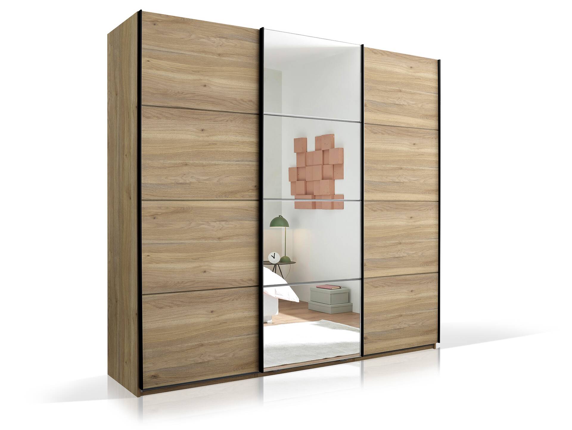 CORANO Schwebetürenschrank, Material Dekorspanplatte Mauvella Eiche Nachbildung 