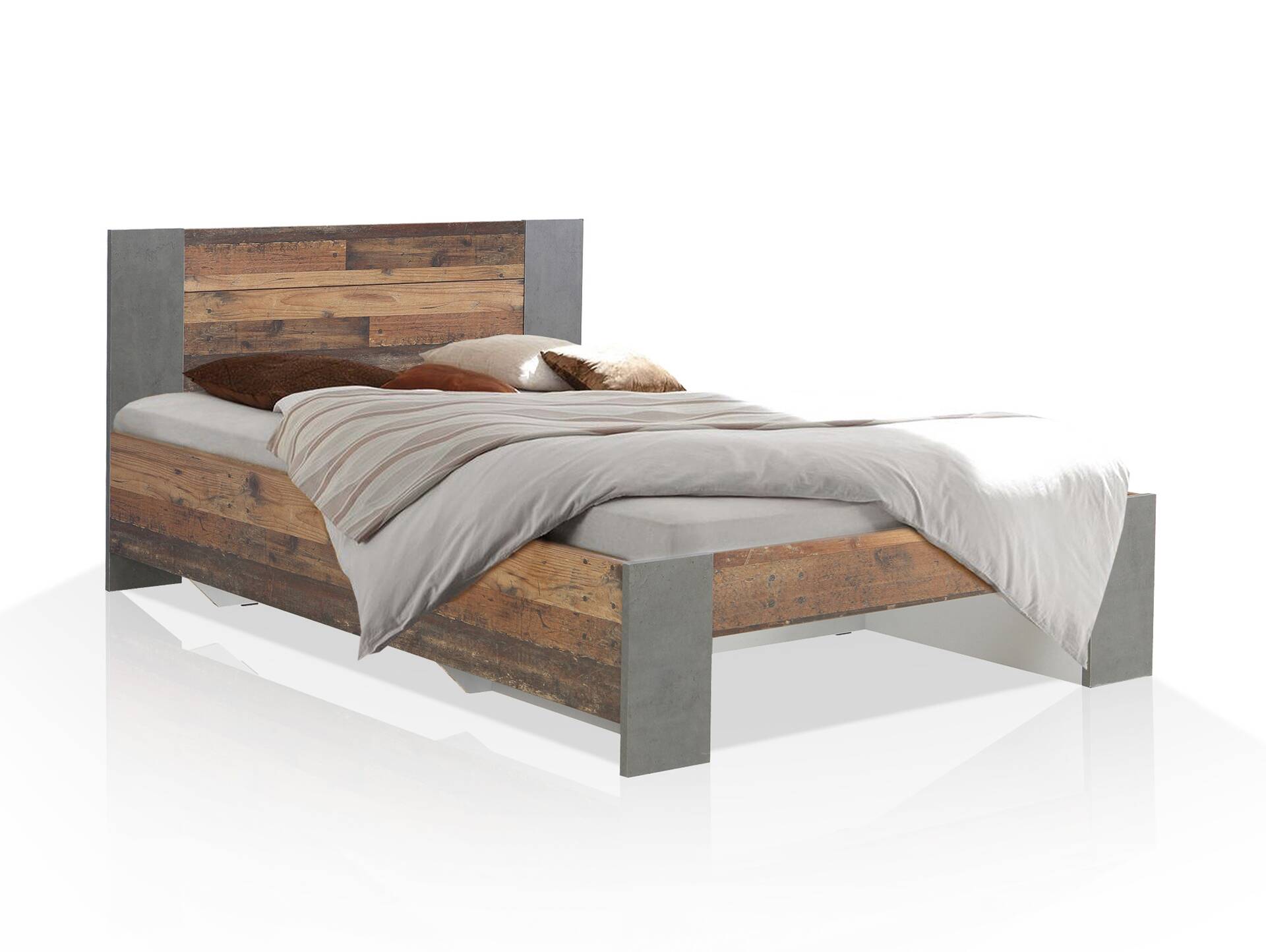 CASSIA Bett, Material Dekorspanplatte, Old Wood Vintage Nachbildung/betonfarbig 