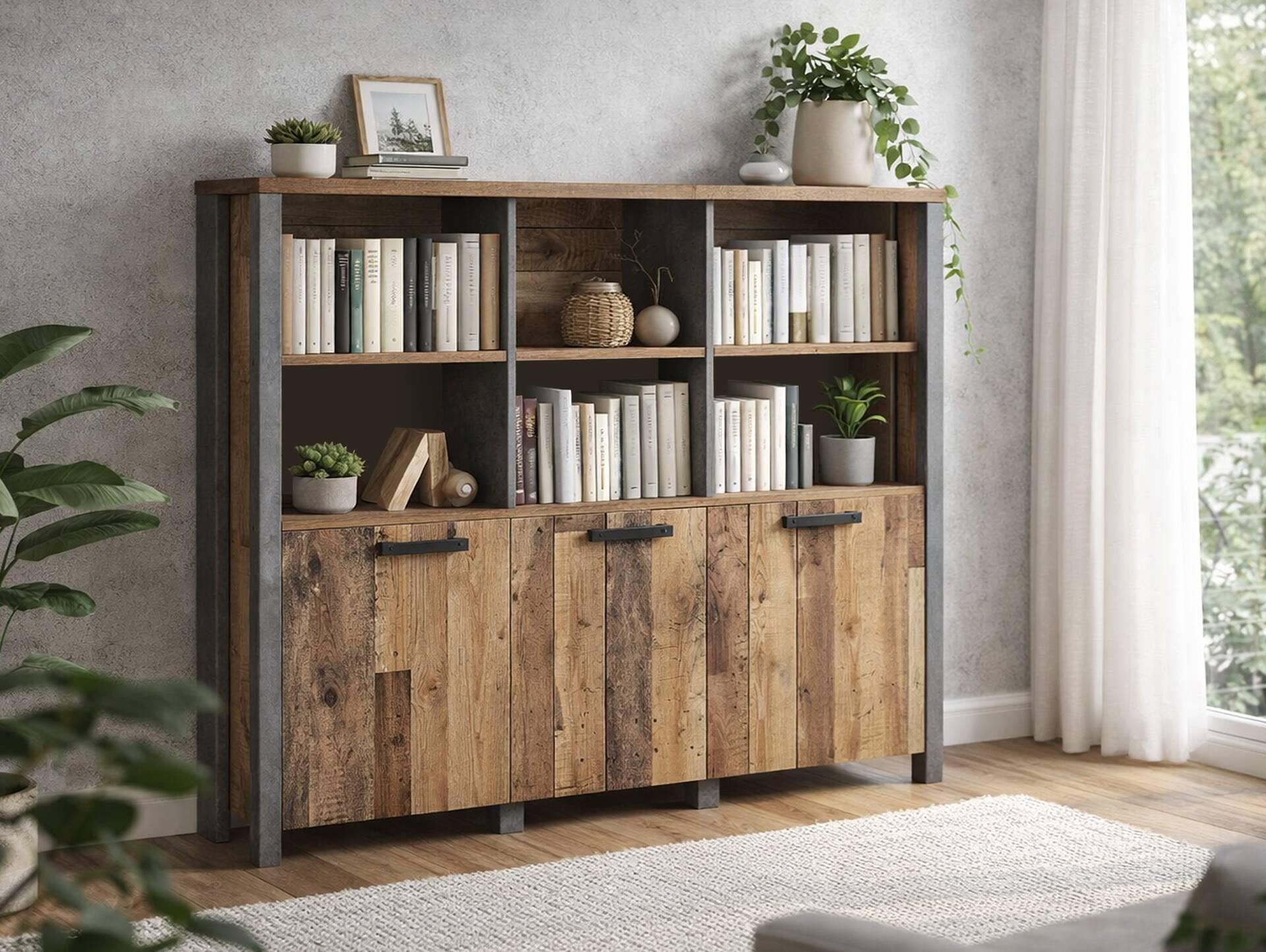 CASSIA Regal/Highboard, Material Dekorspanplatte, Old Wood Vintage/betonfarbig 