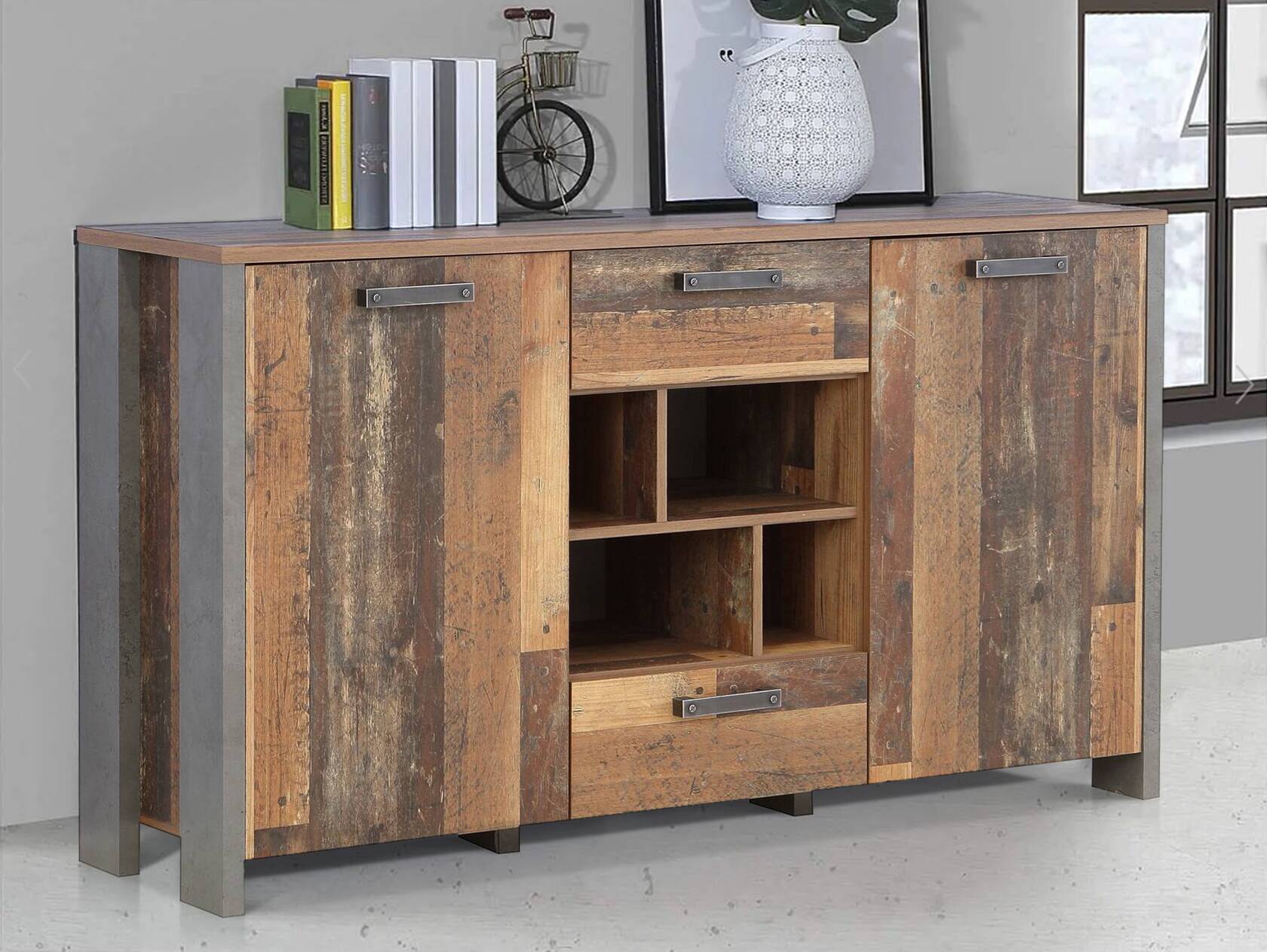 CASSIA Sideboard II, Material Dekorspanplatte, Old Wood Vintage/betonfarbig 