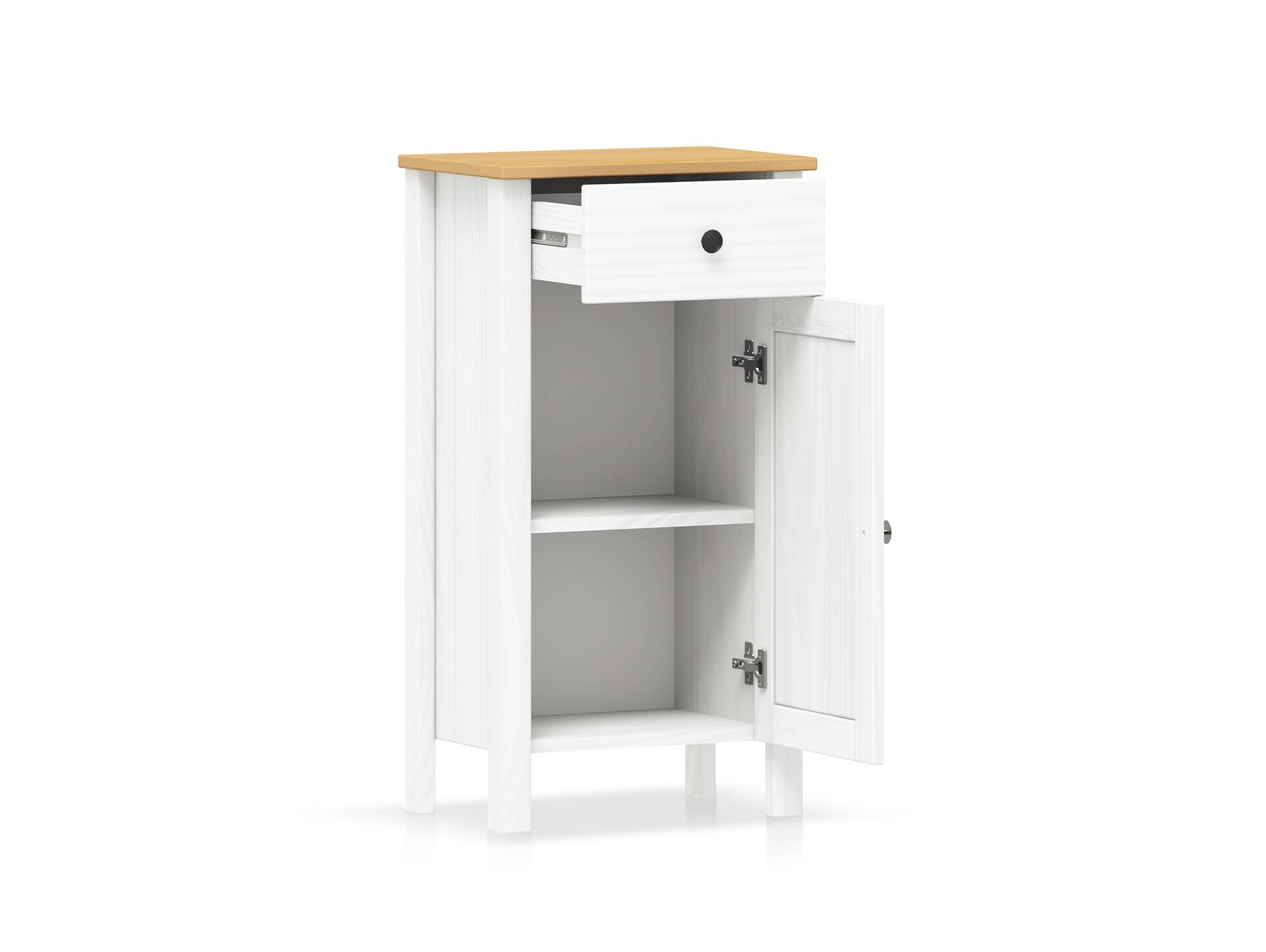 PARIS Badezimmer Kommode, Material Massivholz Kiefer weiß/Buchefarbig