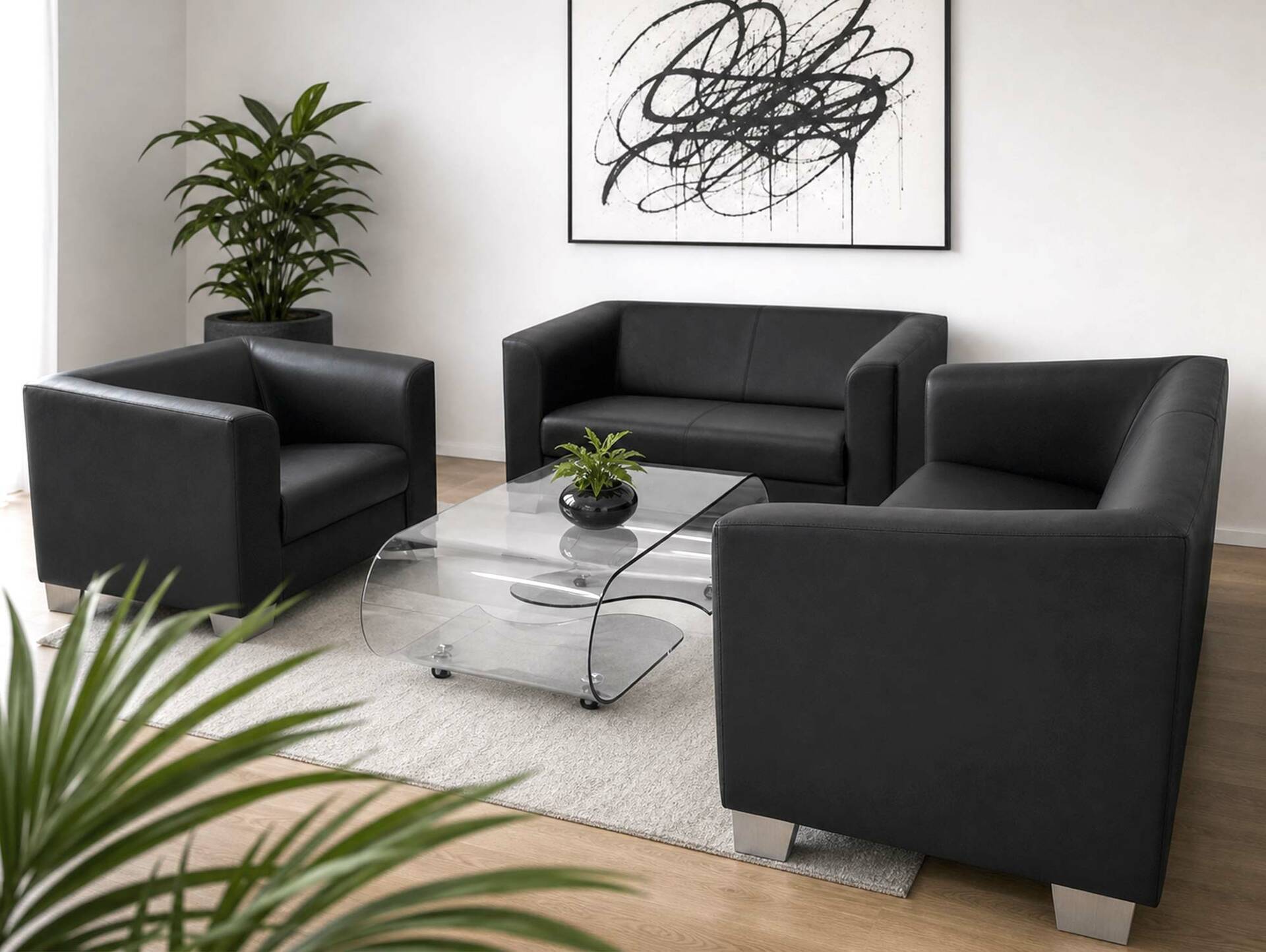 CHICAGO 2-Sitzer Sofa, Material Kunstleder schwarz