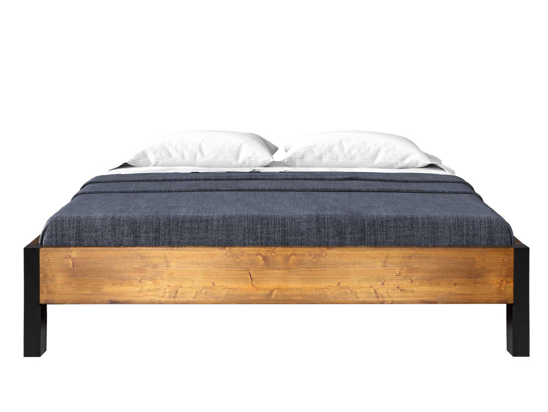 CURBY Bett mit Metallfuß, ohne Kopfteil, Material Massivholz, rustikale Altholzoptik, Fichte 90 x 200 cm | vintage