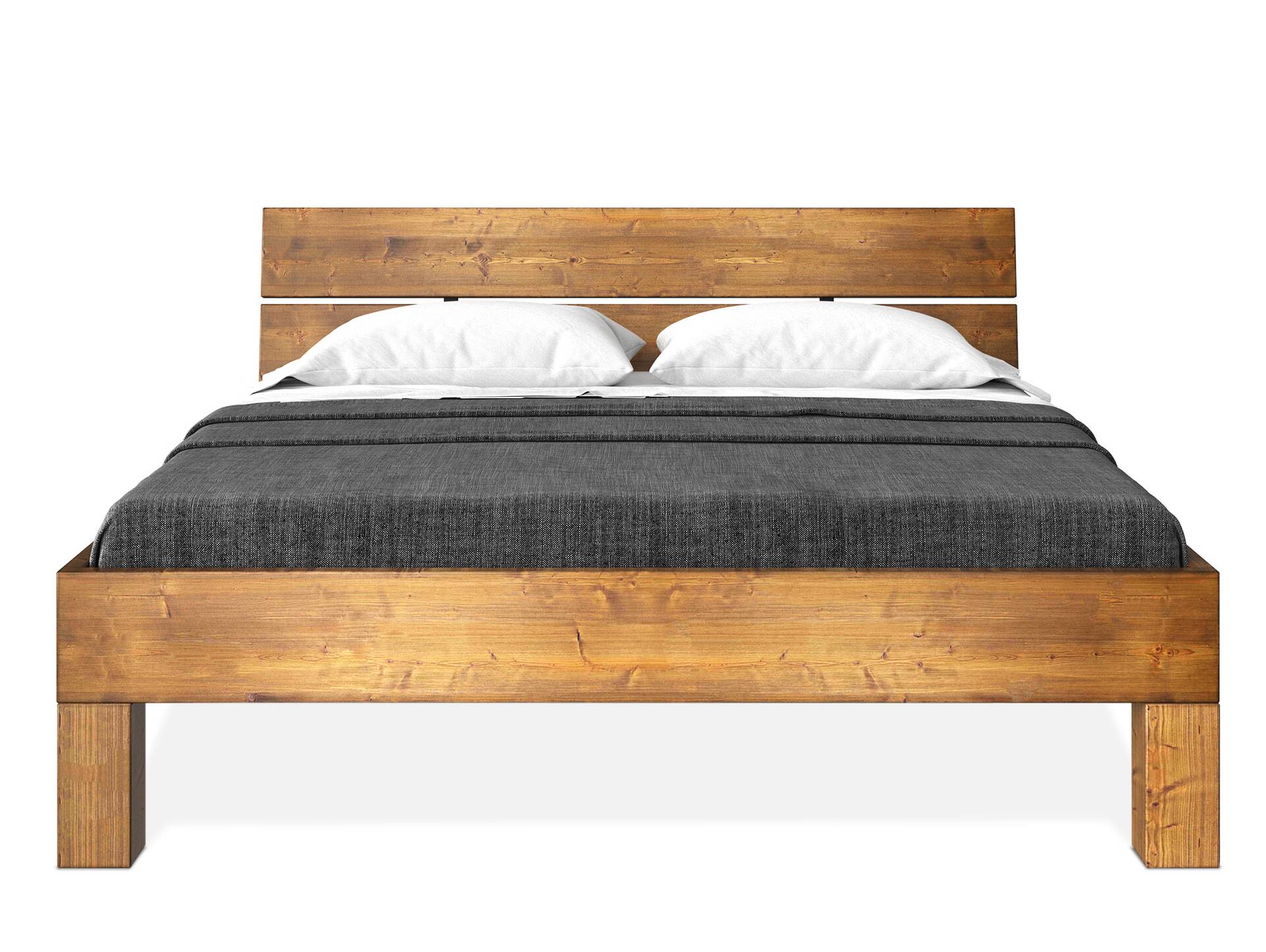 CURBY 4-Fuß-Bett mit Kopfteil, Material Massivholz, rustikale Altholzoptik, Fichte 160 x 200 cm | vintage | Standardhöhe