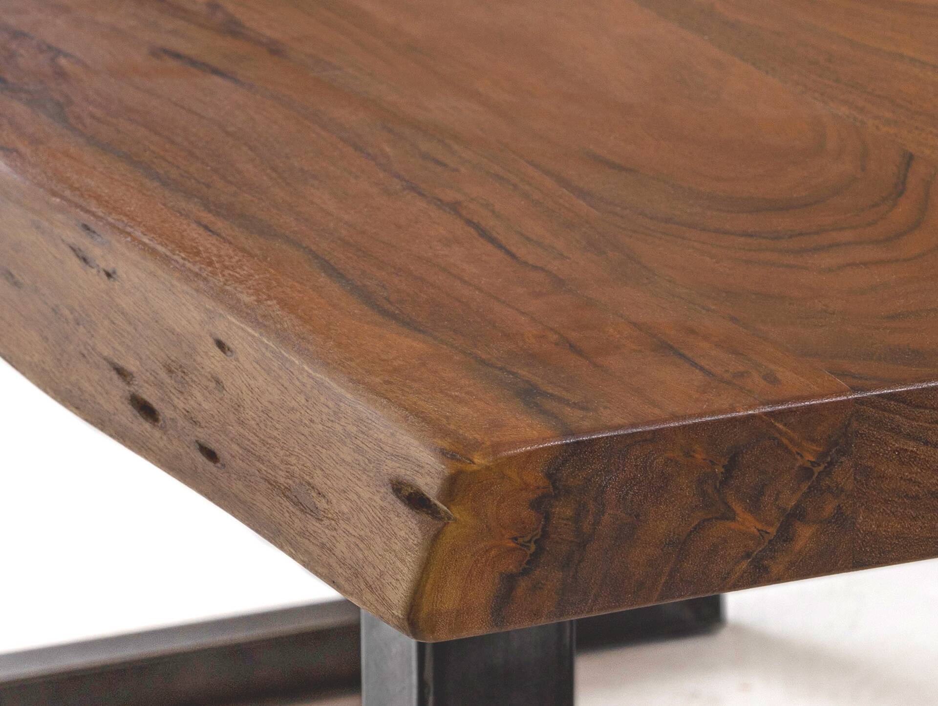 DALIN Baumkante Esstisch, Material Massivholz/Metall, Akazie lackiert 160 x 90 cm | alufarbig