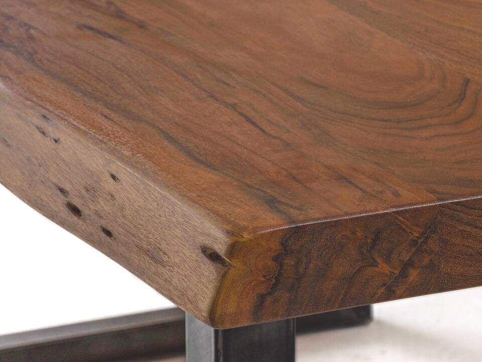 DALIN Baumkante Esstisch, Material Massivholz/Metall, Akazie lackiert 240 x 100 cm | alufarbig