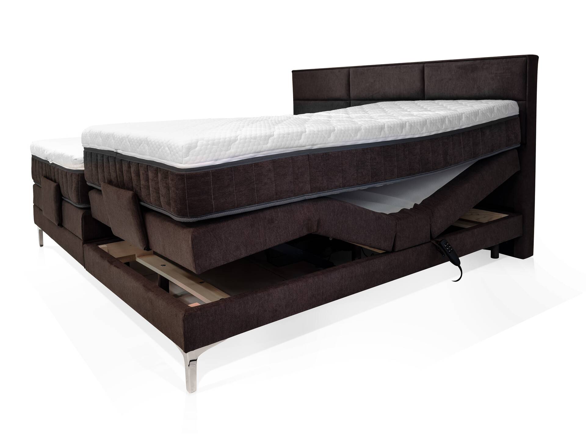 DARINO Boxspringbett mit Motor inkl. Topper, Härtegrad 3 180 x 200 cm | Dunkelbraun