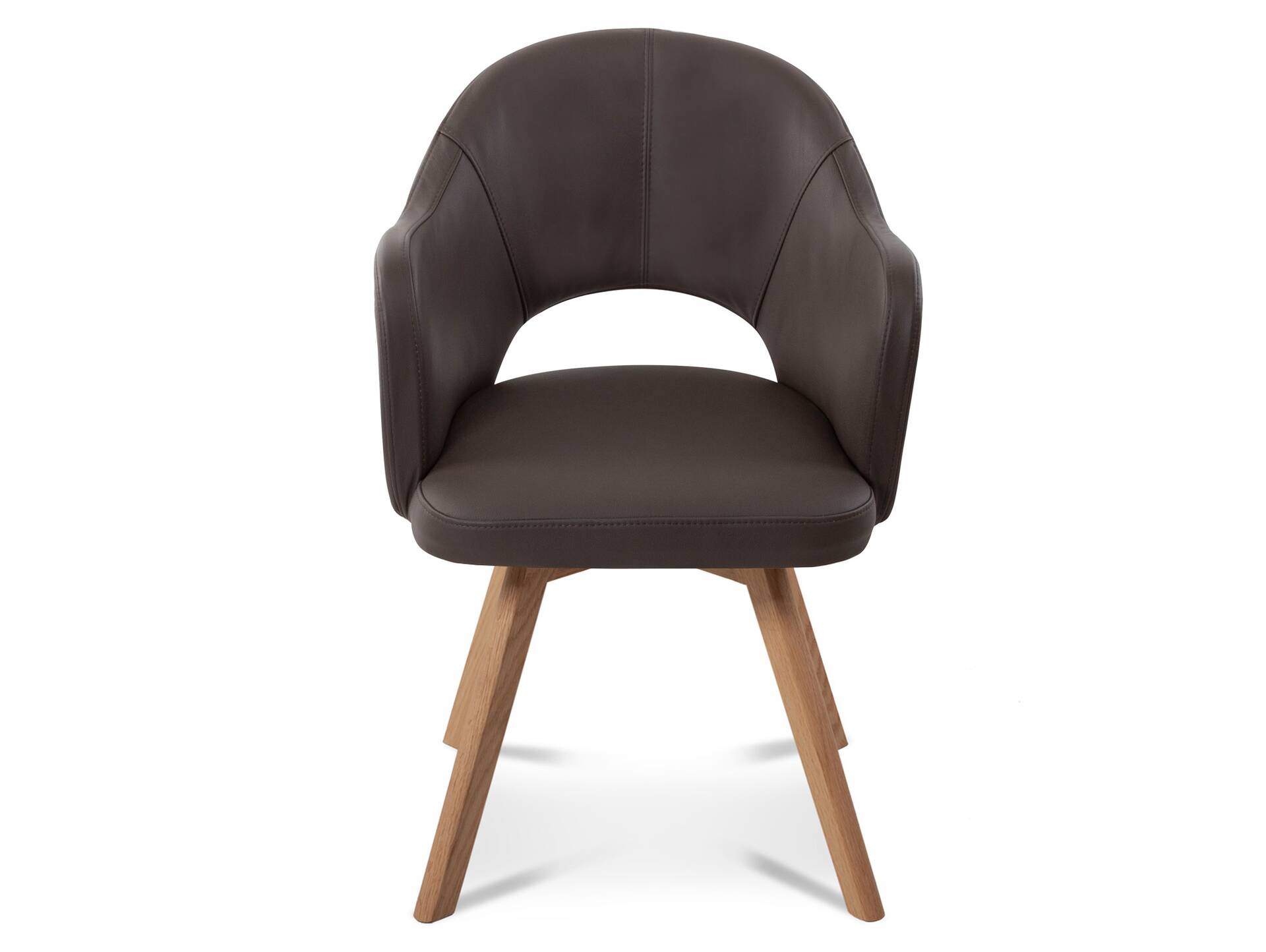 DOLORA 2er SET Schalenstühle, Gestell Massivholz ohne Drehfunktion | Echtleder | braun