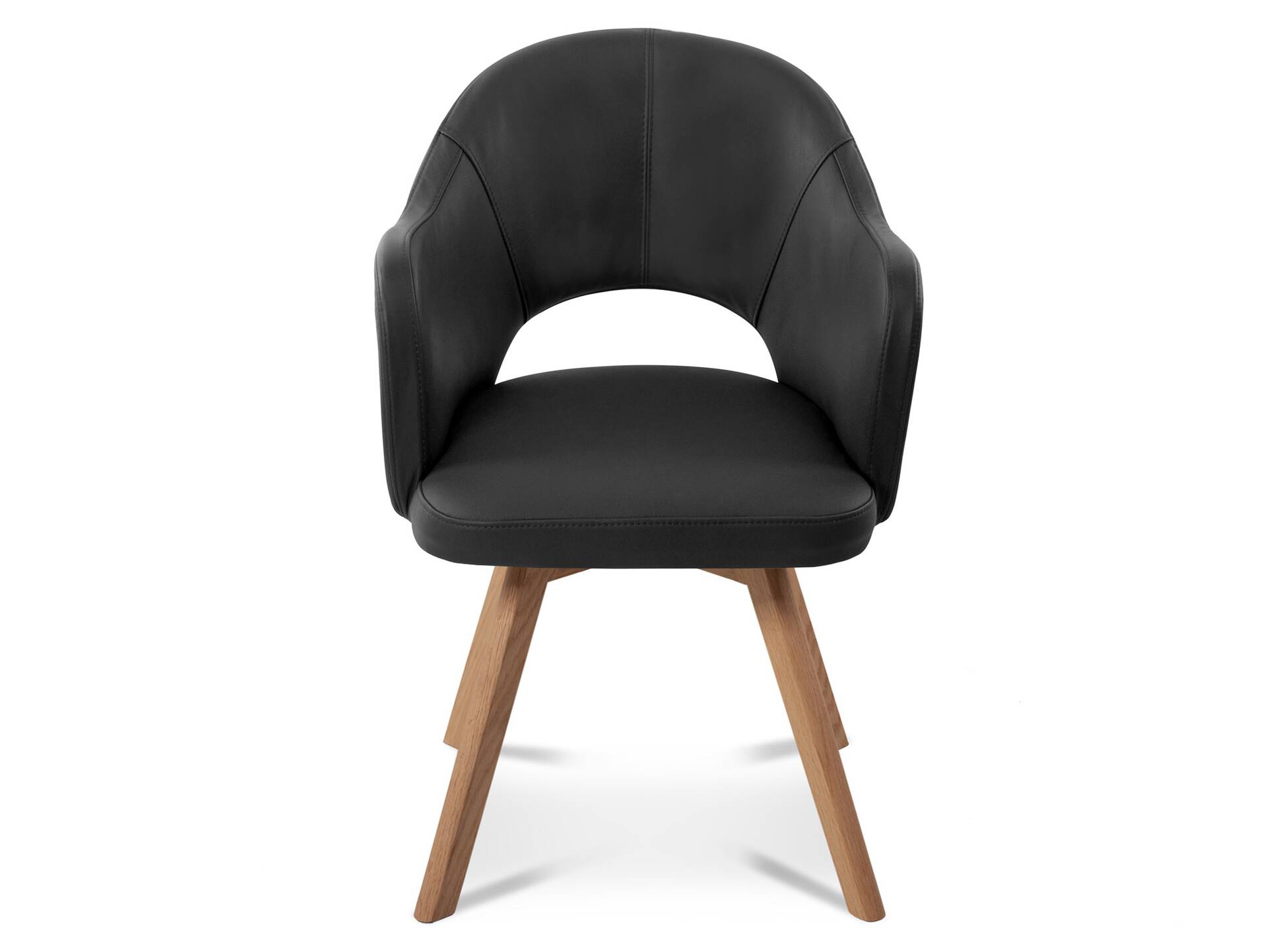 DOLORA 2er SET Schalenstühle, Gestell Massivholz mit Drehfunktion | Echtleder | schwarz