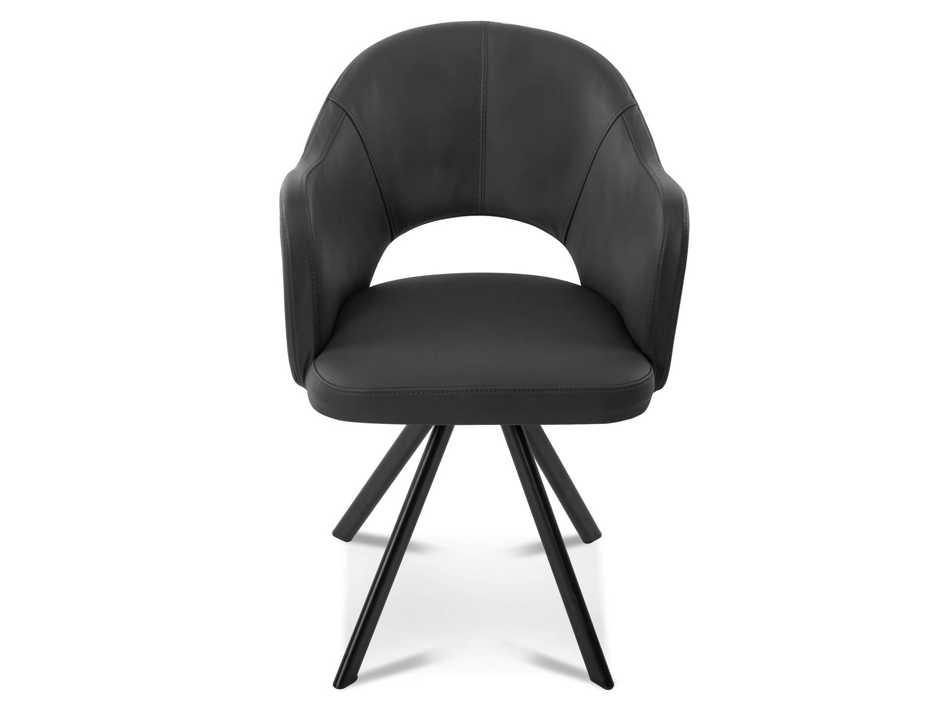DOLORA 2er SET Schalenstühle, Gestell Eisen schwarz mit Drehfunktion | Echtleder | schwarz