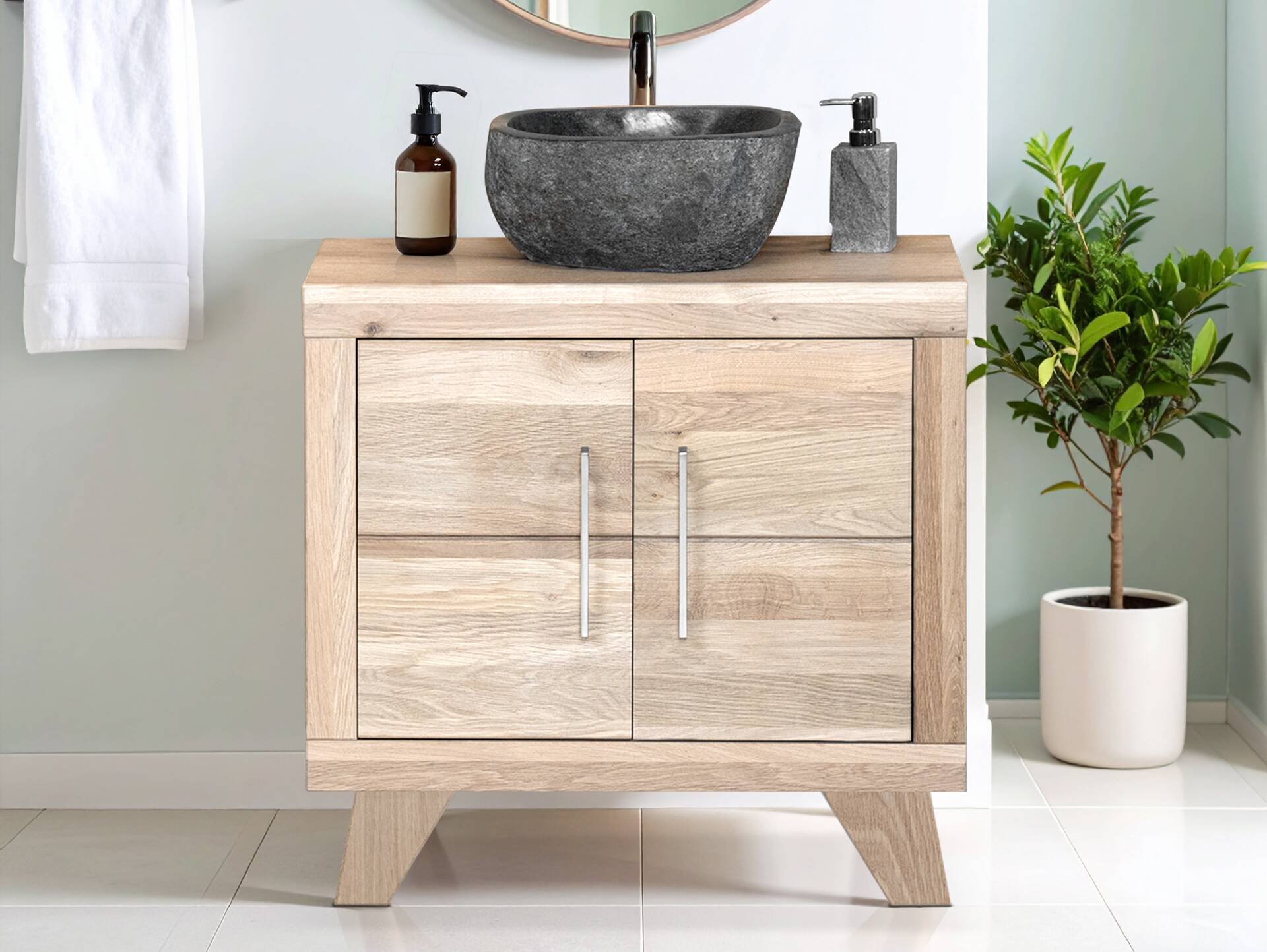 OZEANA Waschbeckenunterschrank II, Material teilmassiv Eiche
