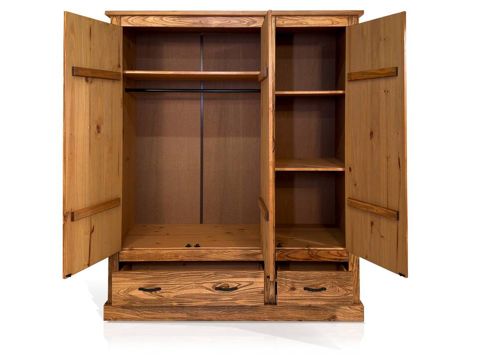 EVERGLADE Kleiderschrank, Material Massivholz, Kiefer eichefarbig 3-türig 