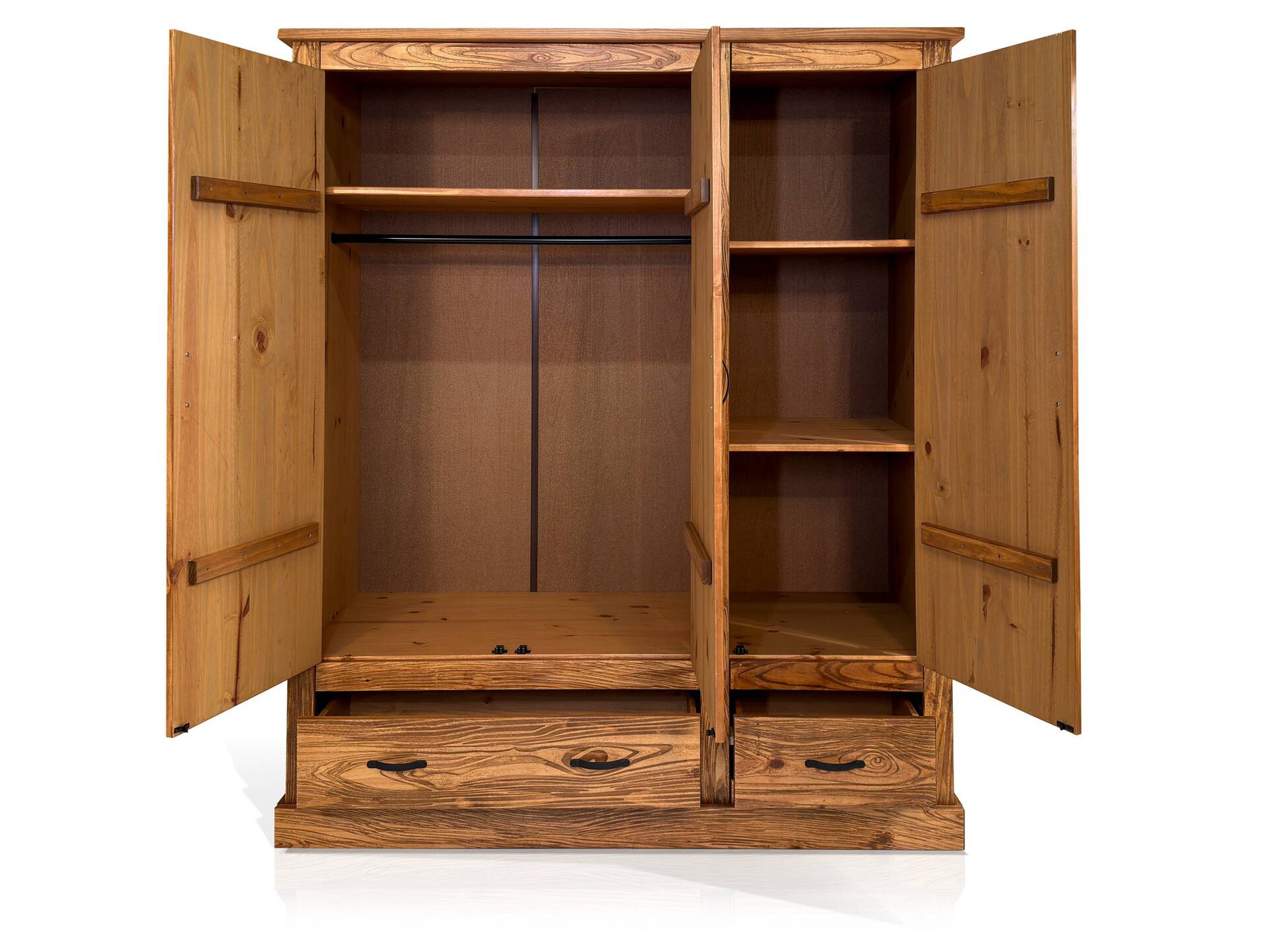 EVERGLADE Kleiderschrank, Material Massivholz, Kiefer eichefarbig 3-türig 