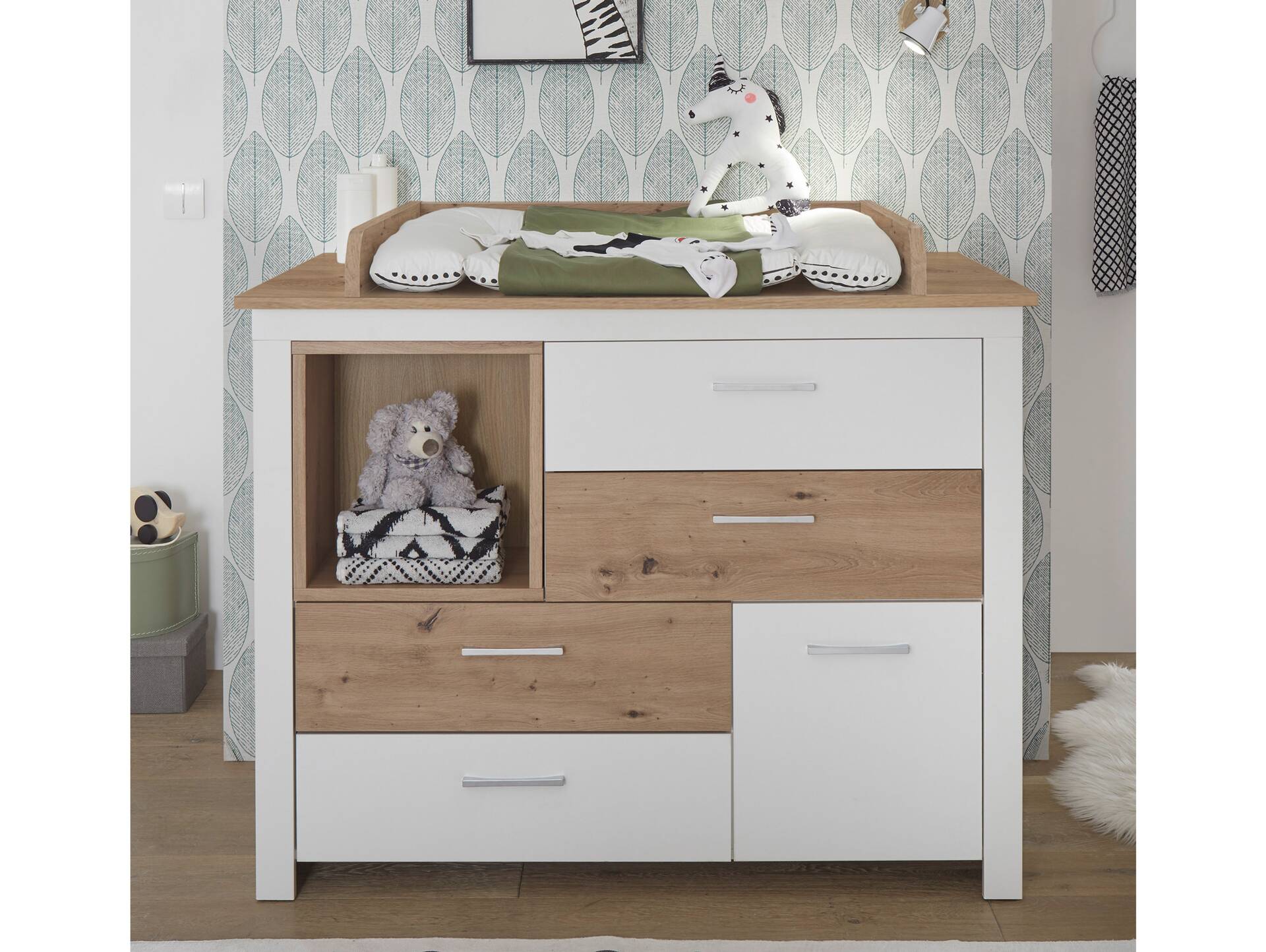 FABI Wickelkommode inkl. Aufsatz, Material Spanplatte, weiß/Artisan Eichefa 
