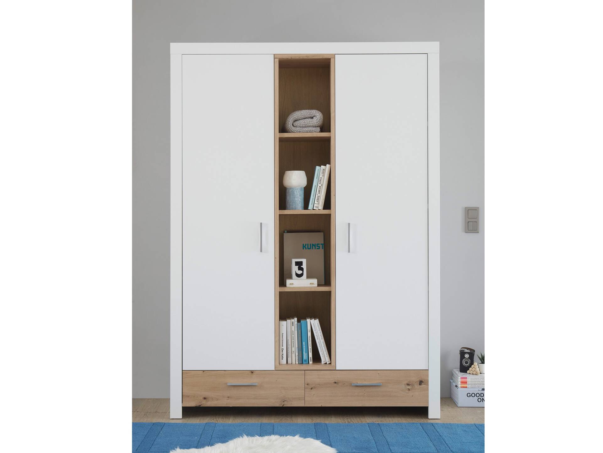 FABI Kleiderschrank 2türig, Material Spanplatte, weiß/Artisan Eichefarbig 