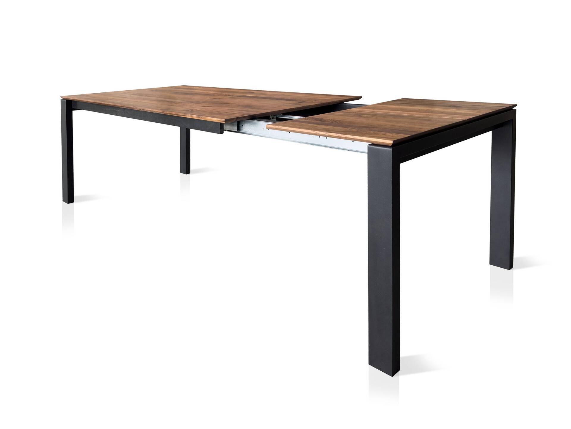 LAUSANNE Esstisch / Ausziehtisch, Material Massivholz, Nussbaum geölt | Beine Metall schwarz 160/260 x 90 cm