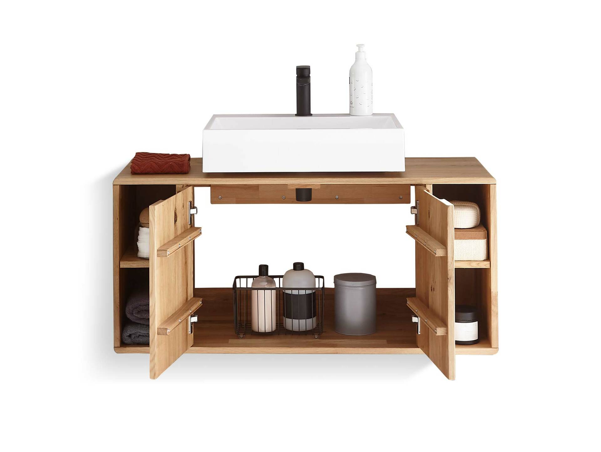 LEONARD Waschbeckenunterschrank II, Material Massivholz, Wildeiche geölt 