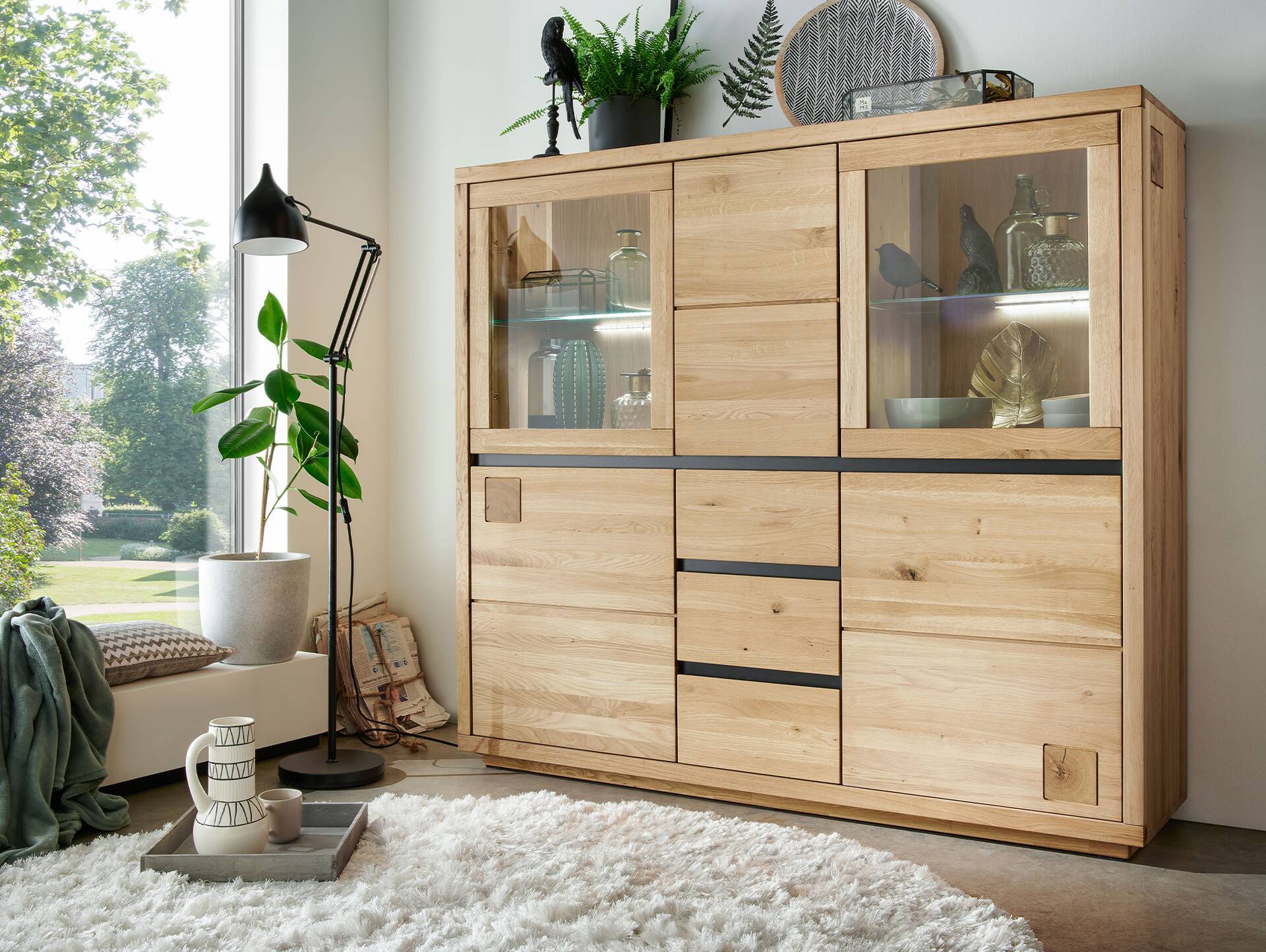 CALDERA Highboard II, Material Massivholz, Wildeiche geölt 