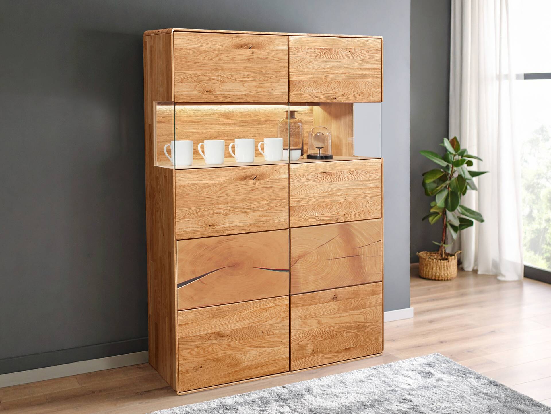 SARRAGOSSA Highboard II, Material Massivholz, Wildeiche geölt 