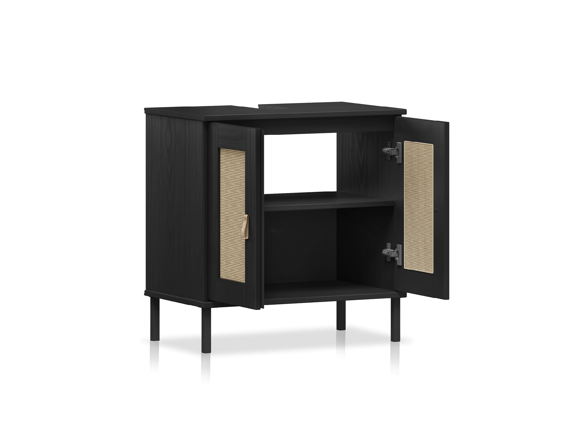 CINOY Waschbeckenunterschrank, Material Massivholz, Kiefer lackiert schwarz