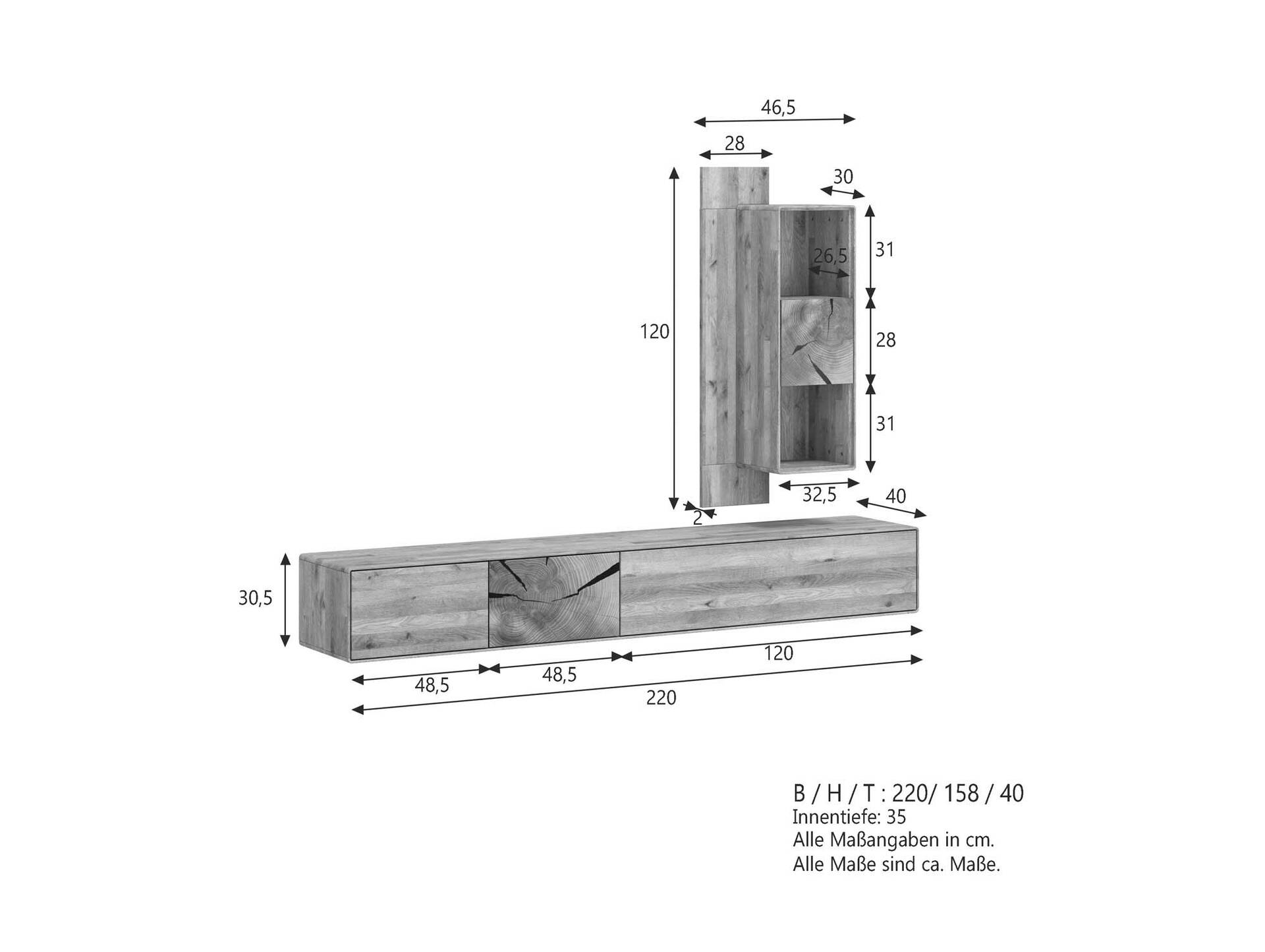 SARRAGOSSA Wandboard mit Fächern, Material Massivholz, Wildeiche geölt 