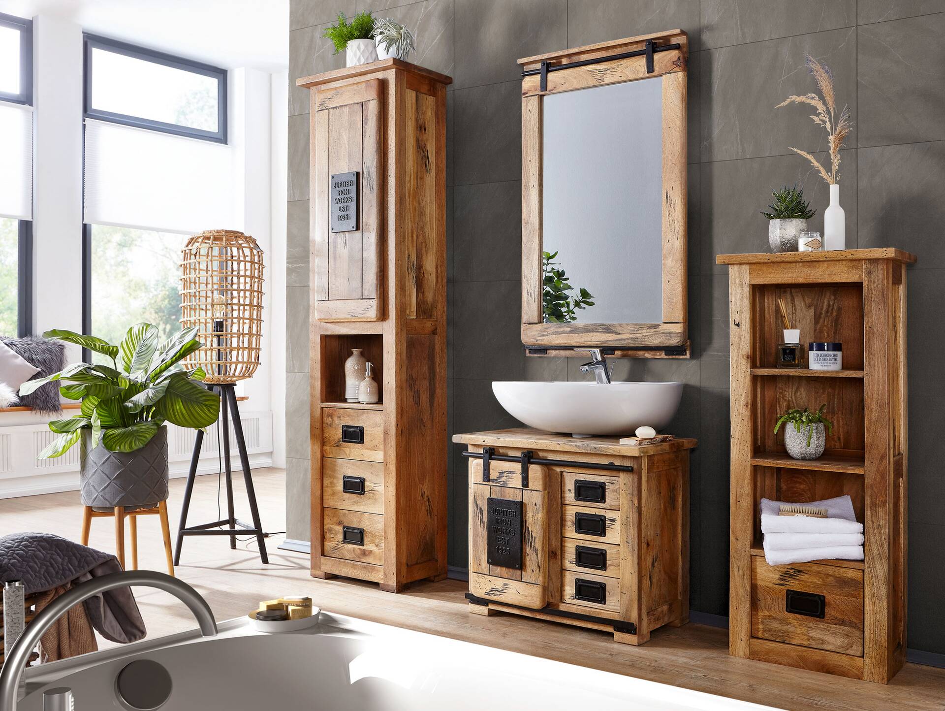 BRISTOL Bad-Standregal, Material Massivholz, Mango rustikal 