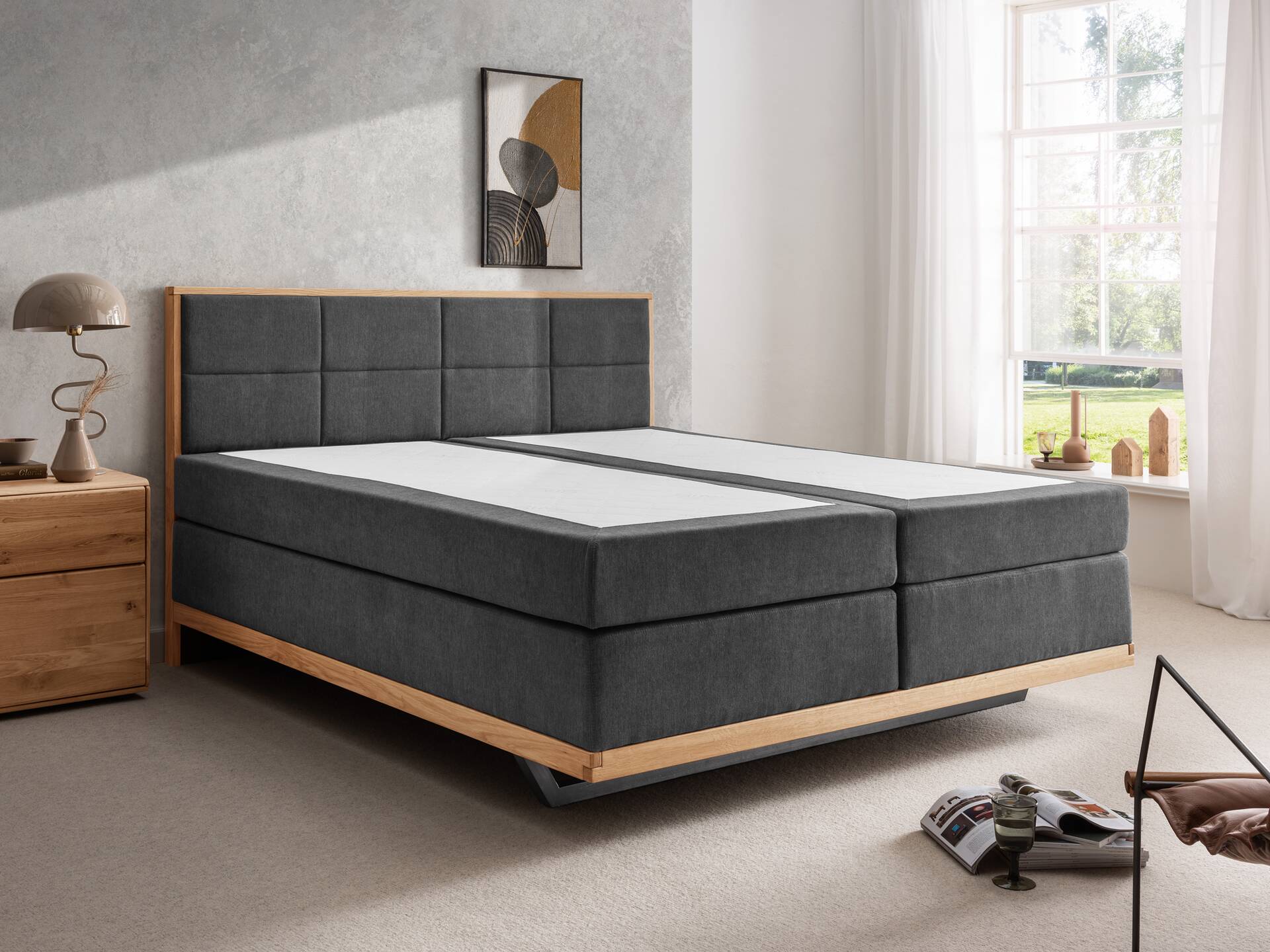 MELBOURNE Plus Boxspringbett, Härtegrad 3, dunkelgrau 160 x 200 cm