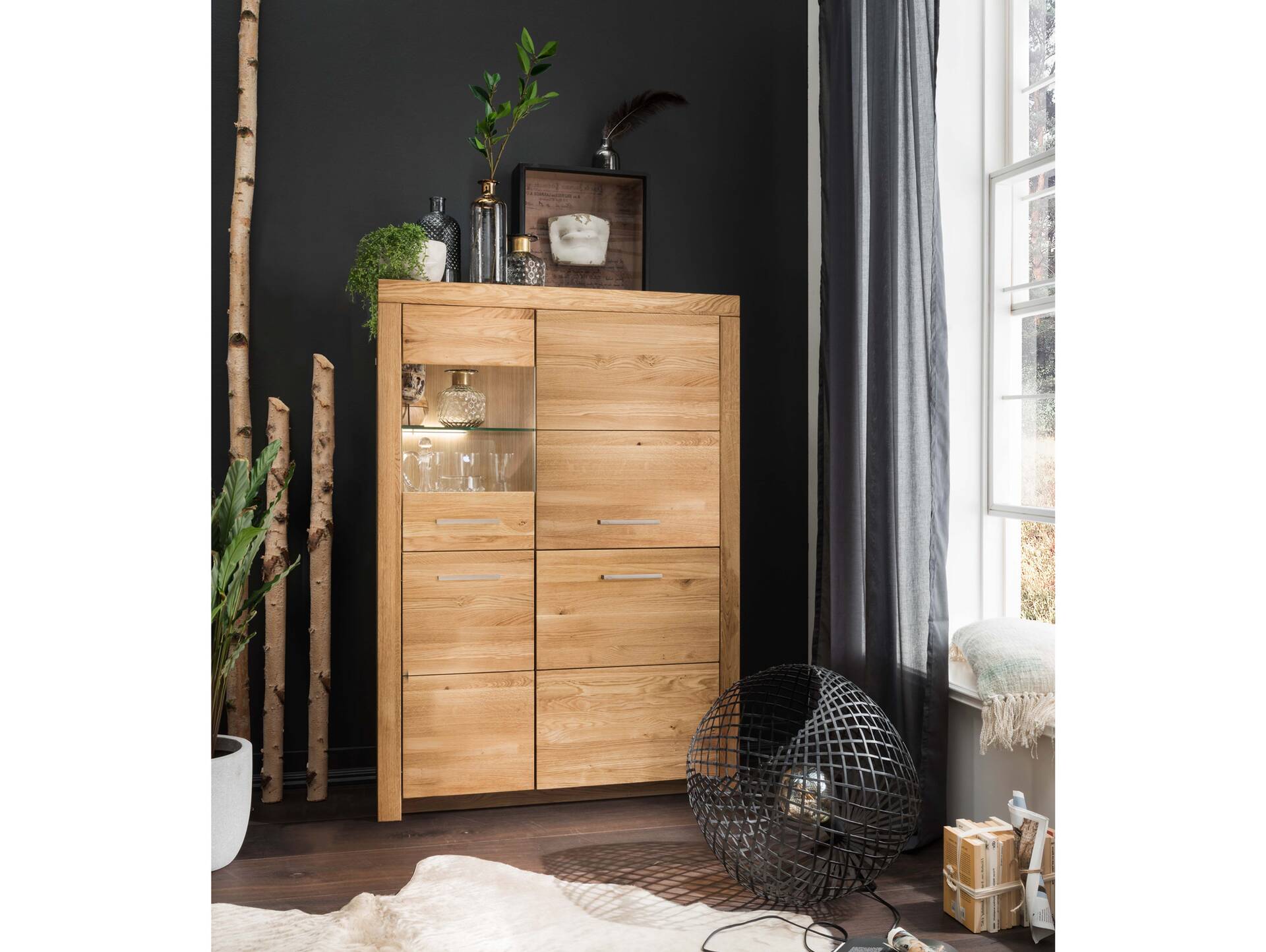 KAMILLA Highboard I, Material Massivholz, Wildeiche geölt links