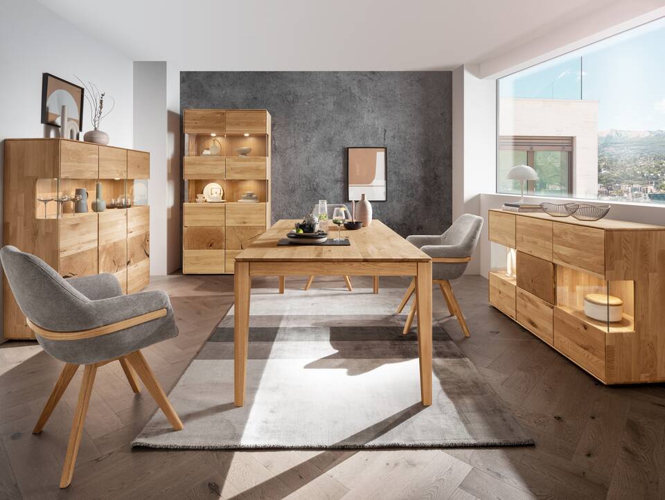 SARRAGOSSA Highboard III, Material Massivholz, Wildeiche geölt 