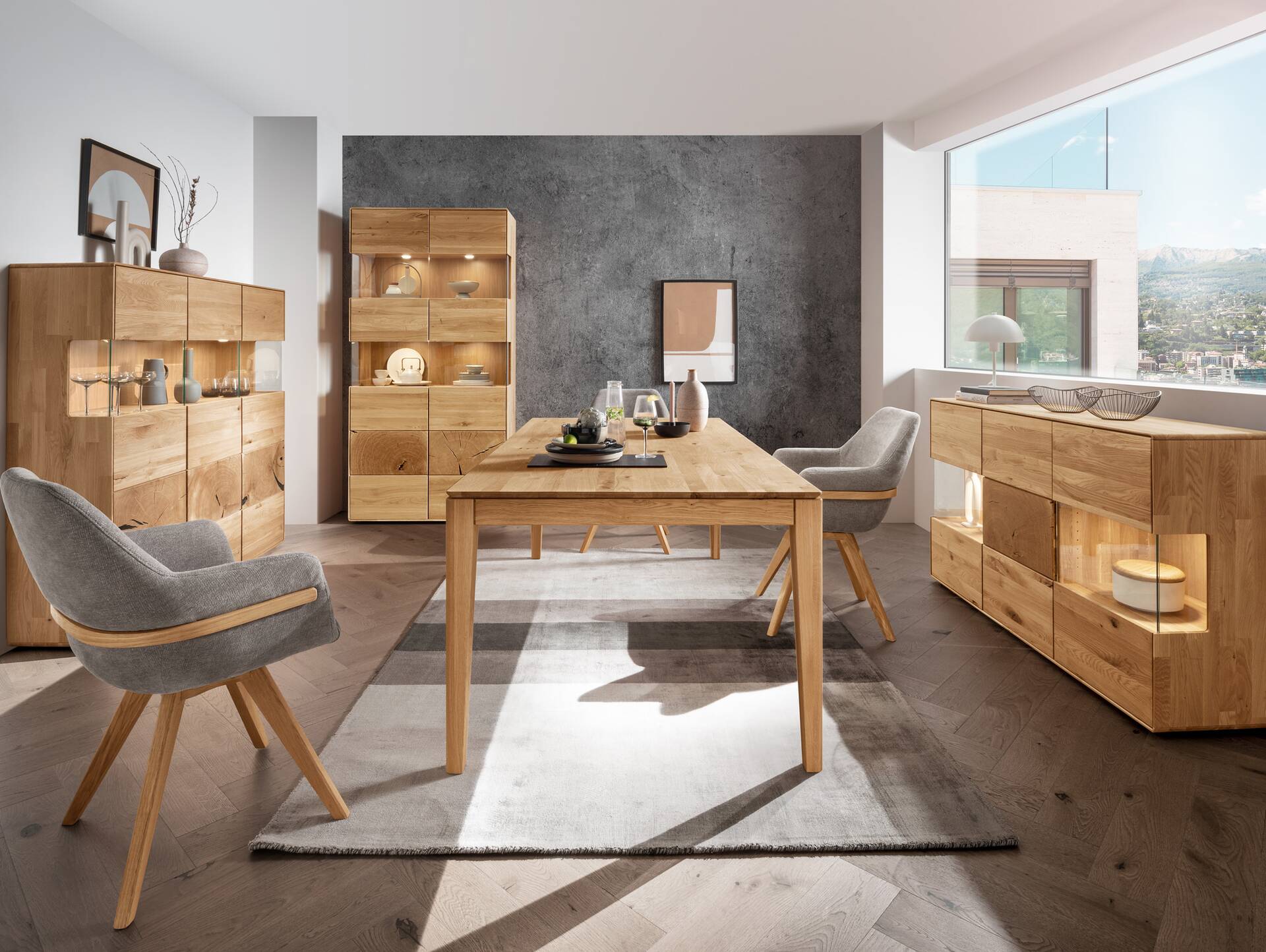 SARRAGOSSA Highboard III, Material Massivholz, Wildeiche geölt 