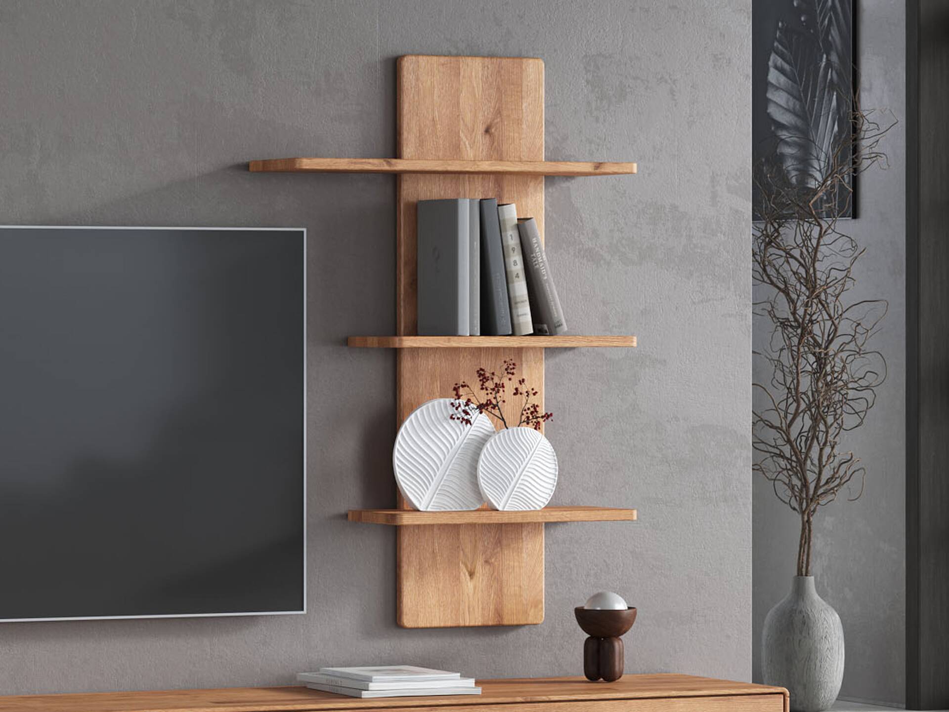 ANDINO Wandboard mit 3 Böden, Material Massivholz, Wildeiche geölt 