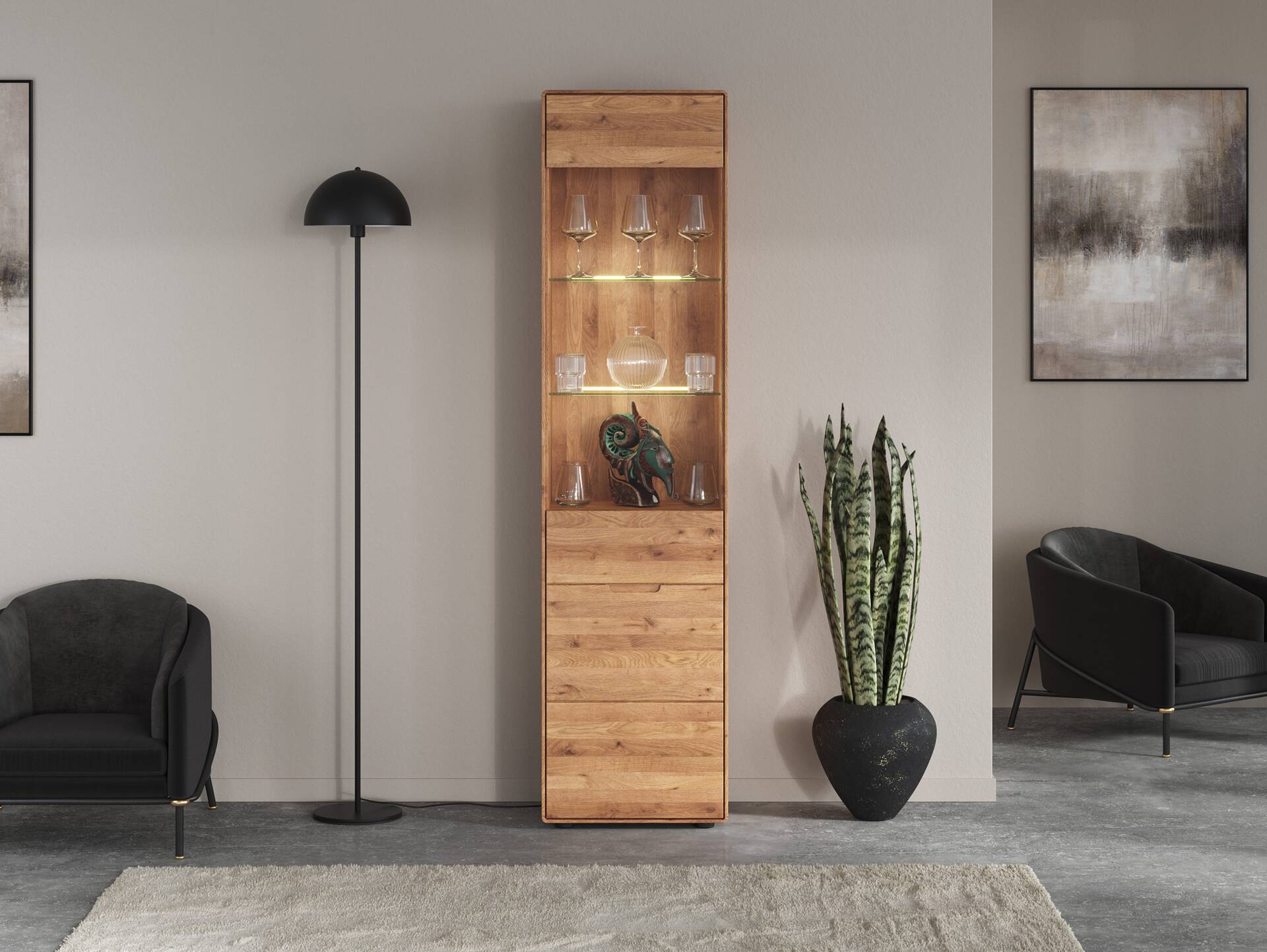 ANDINO Vitrine I, Material Massivholz, Wildeiche geölt 