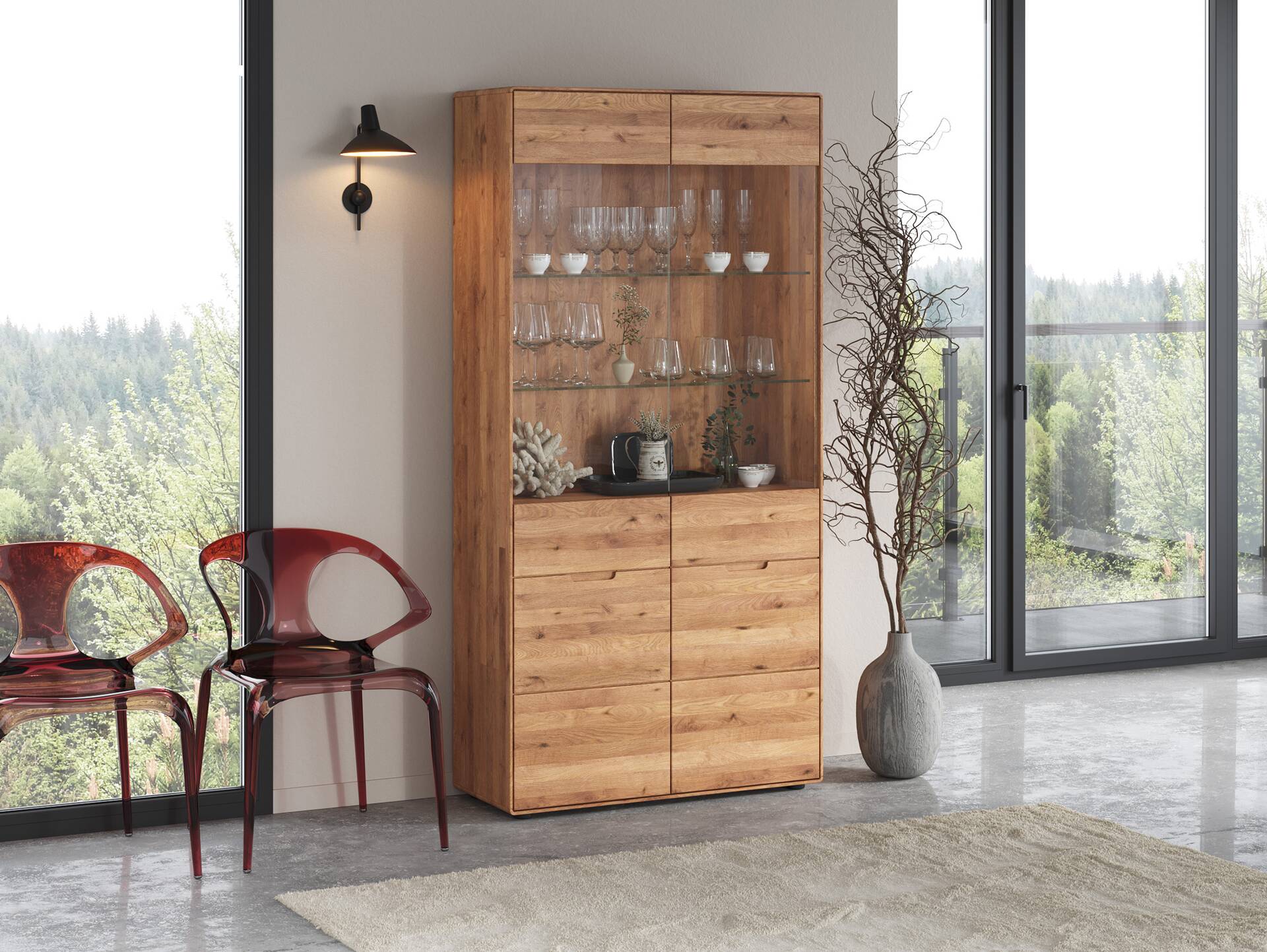 ANDINO Vitrine II, Material Massivholz, Wildeiche geölt 