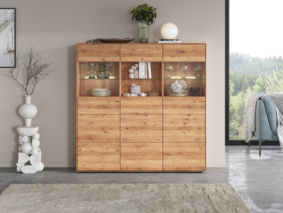 ANDINO Highboard III, Material Massivholz, Wildeiche geölt 