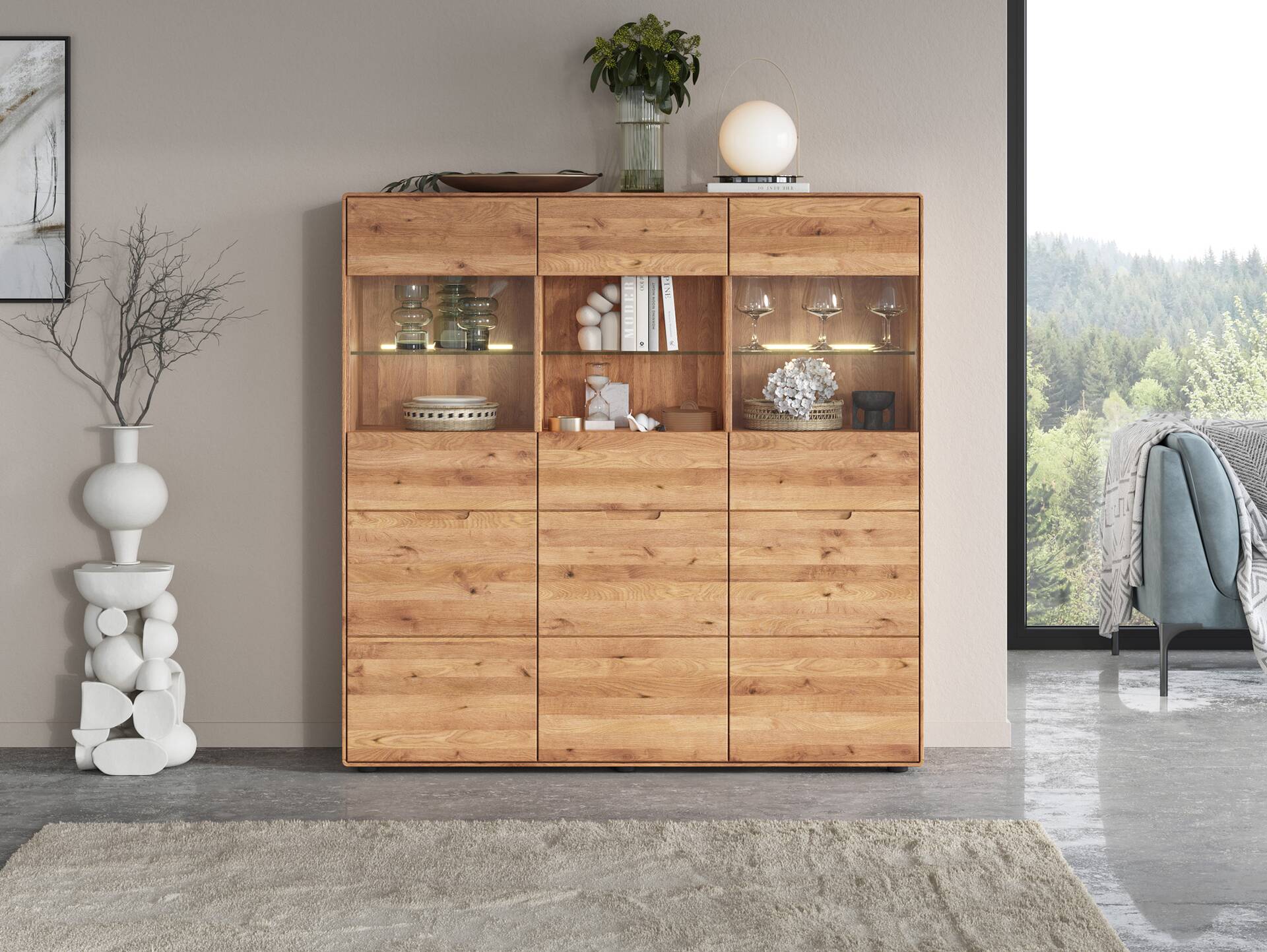 ANDINO Highboard III, Material Massivholz, Wildeiche geölt 