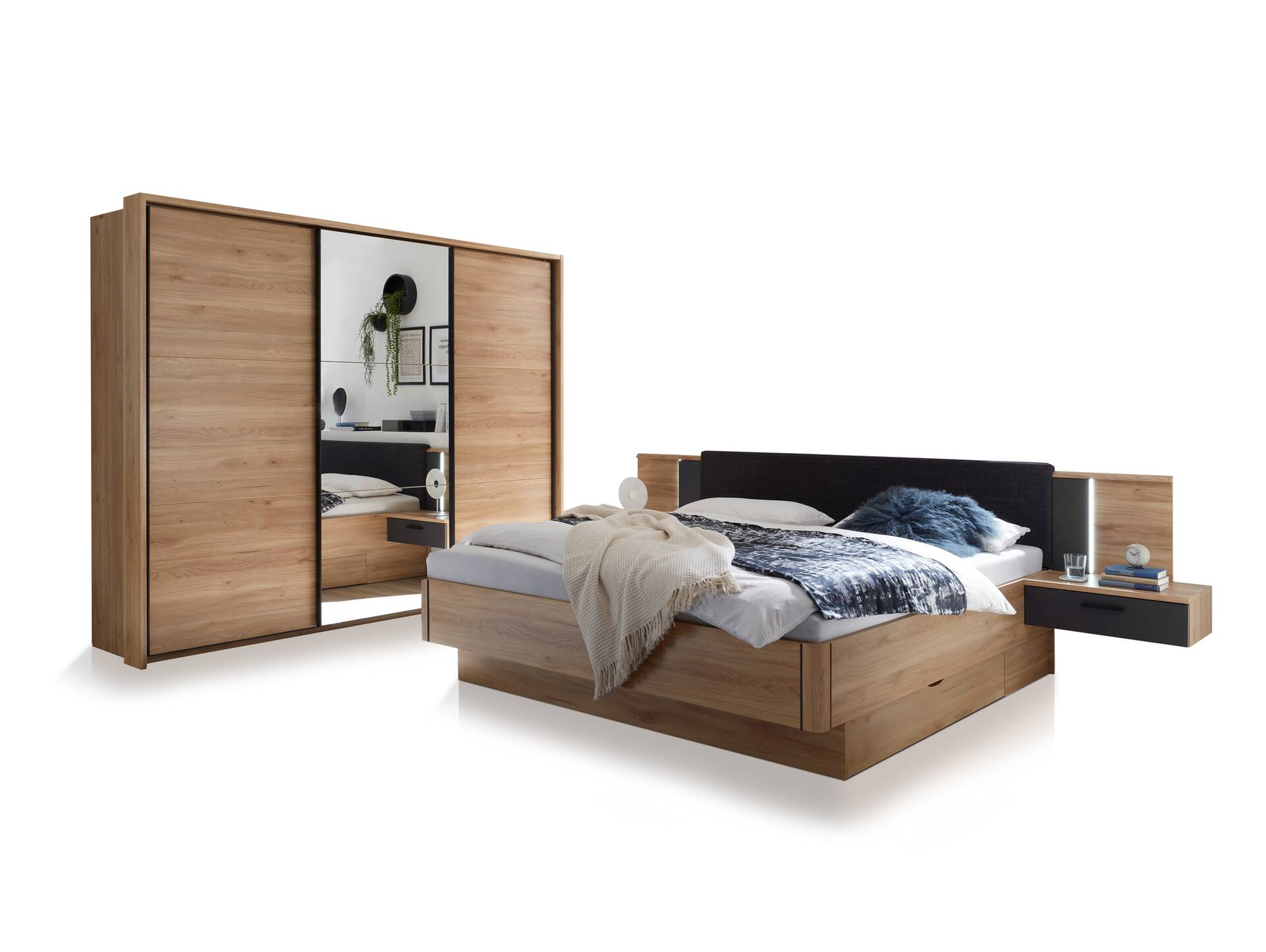 AUCKLAND Komplett-Schlafzimmer, Material Dekorspanplatte, Mauvella Oak Nachbildung/graphit 