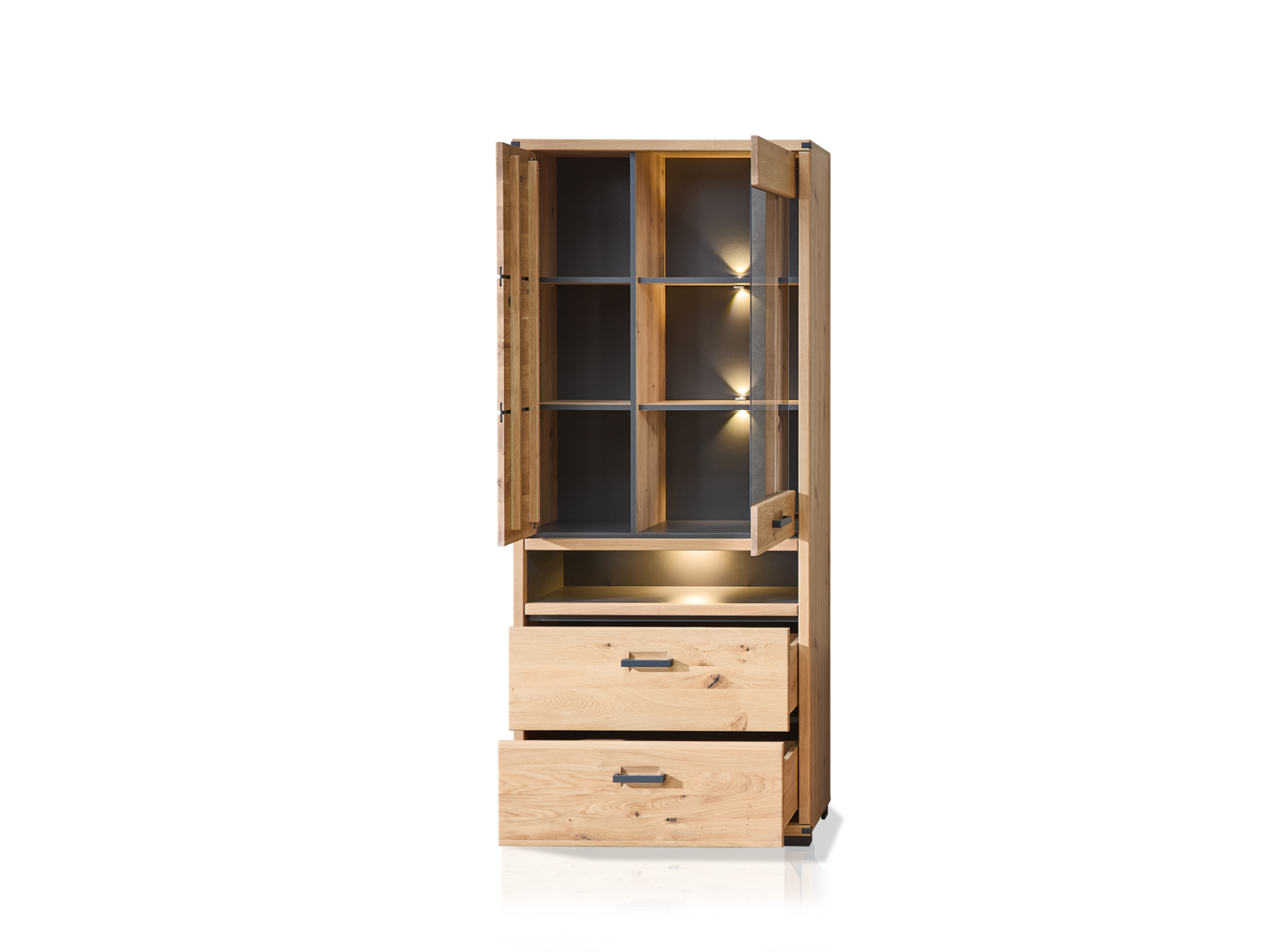 GOJA Vitrine I, Material teilmassiv, Artisan Wildeiche/graphitfarbig 