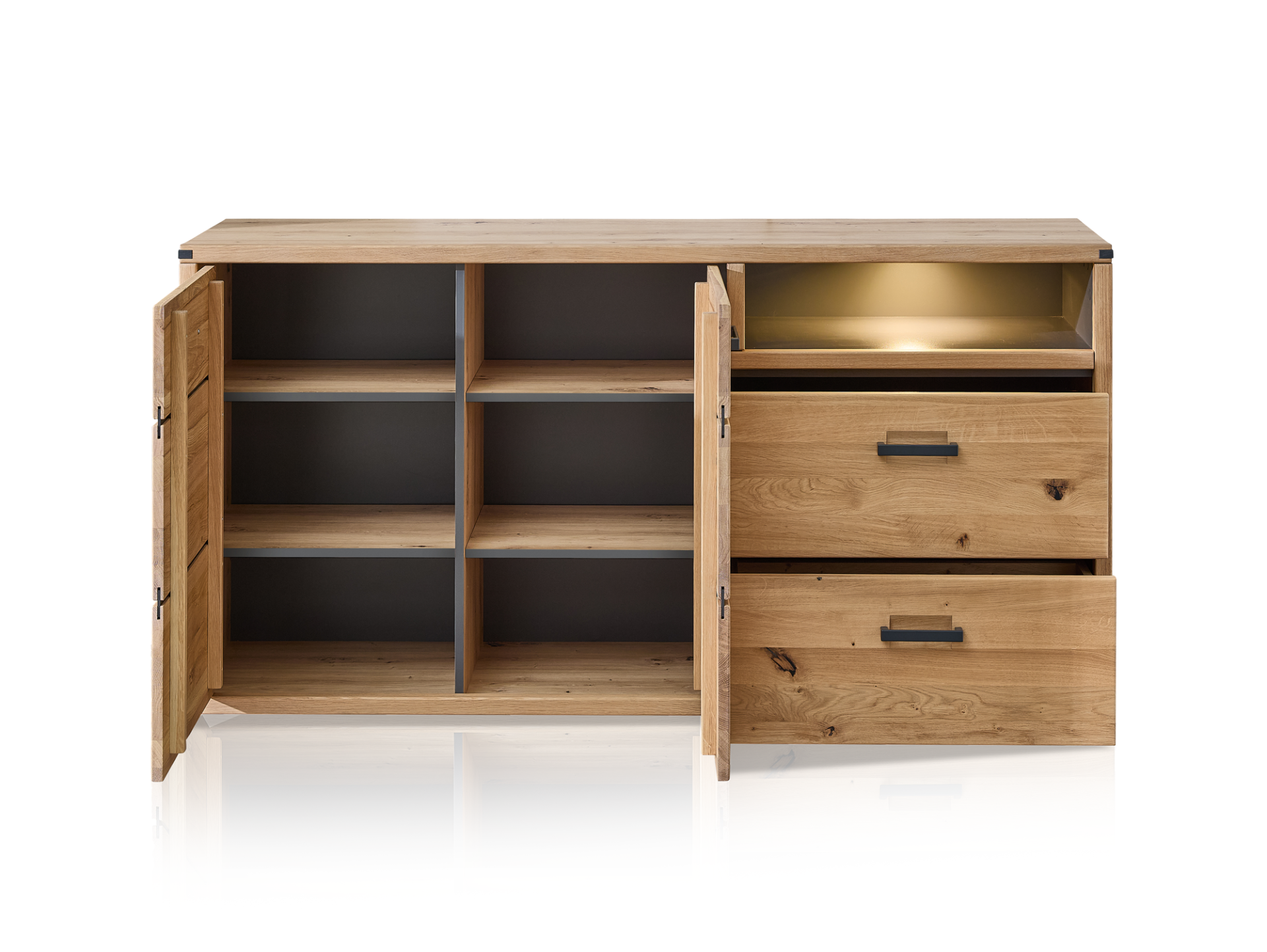 GOJA Sideboard I, Material teilmassiv, Artisan Wildeiche/graphitfarbig 