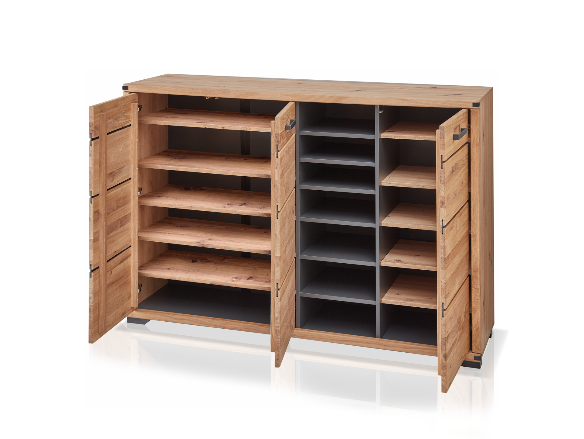 GOJA Schuhschrank I, Material teilmassiv, Artisan Wildeiche/graphitfarbig 
